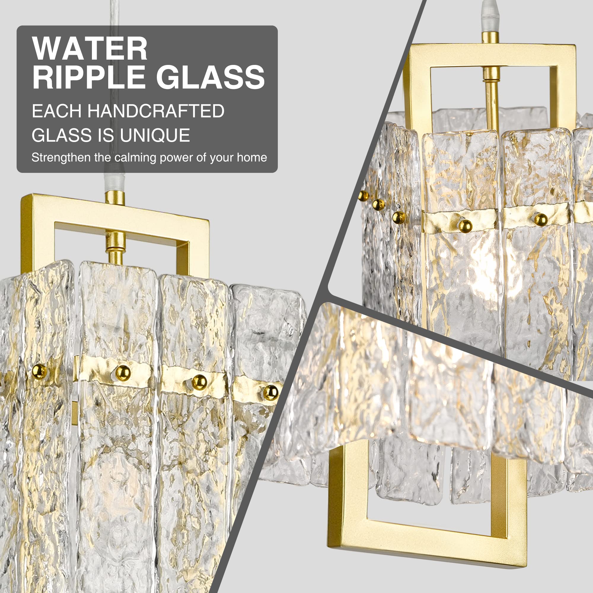 Gold Crystal Pendant Light For Kitchen Island, Luxury Water Ripple Glass Chandelier Lights Fixture, Modern Elegant Adjustable Pe