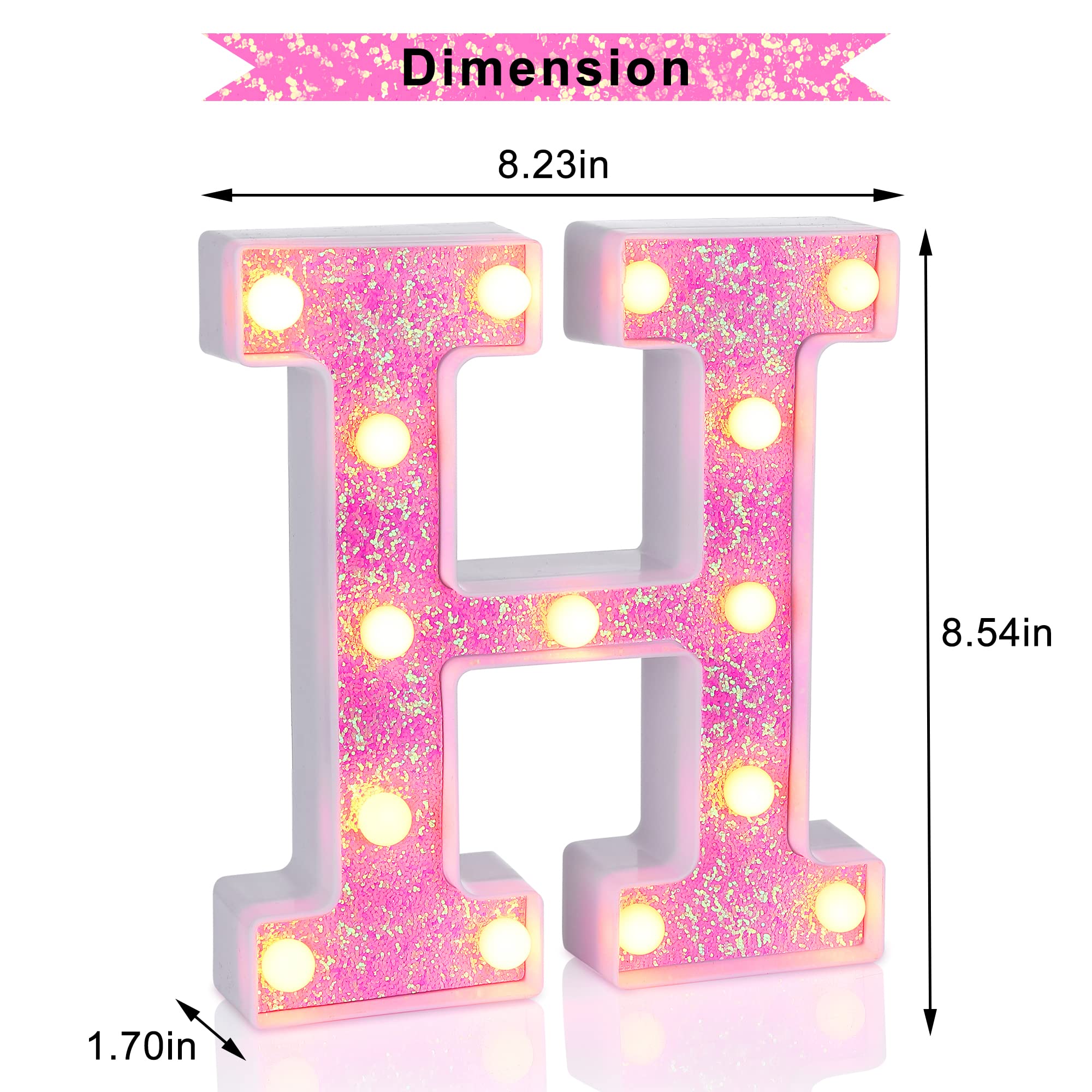 Foaky Led Letter Lights Sign Light Up Pink Letters Glitter Alphabet Letter Sign For Night Light Wedding/Birthday Party Battery P