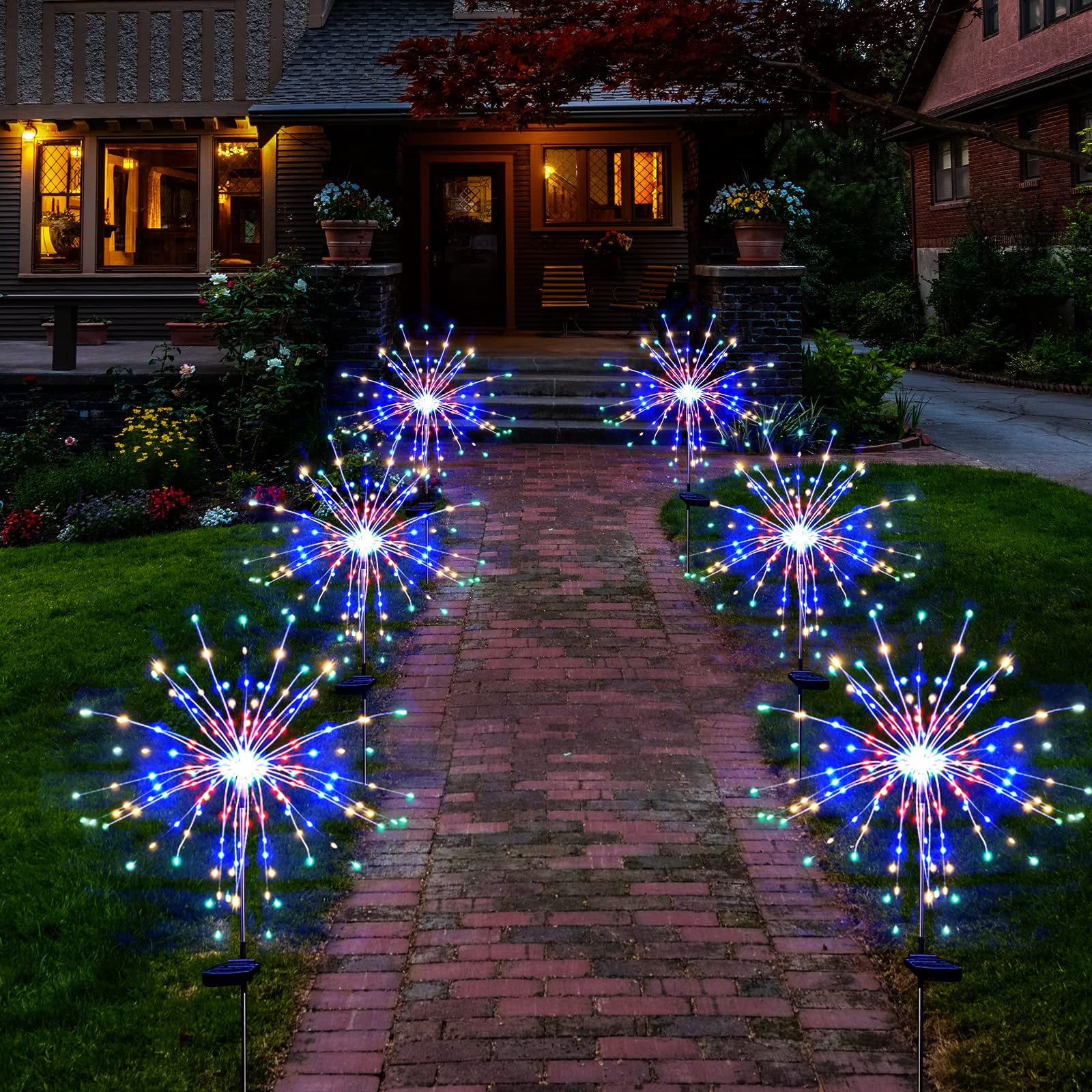 Solarera Solar Garden Firework Lights Outdoor Waterproof 6 Pack, 120 Led Sparklers, Colorful, For Patio, Backyard, Sidewalk, Christmas, Parties