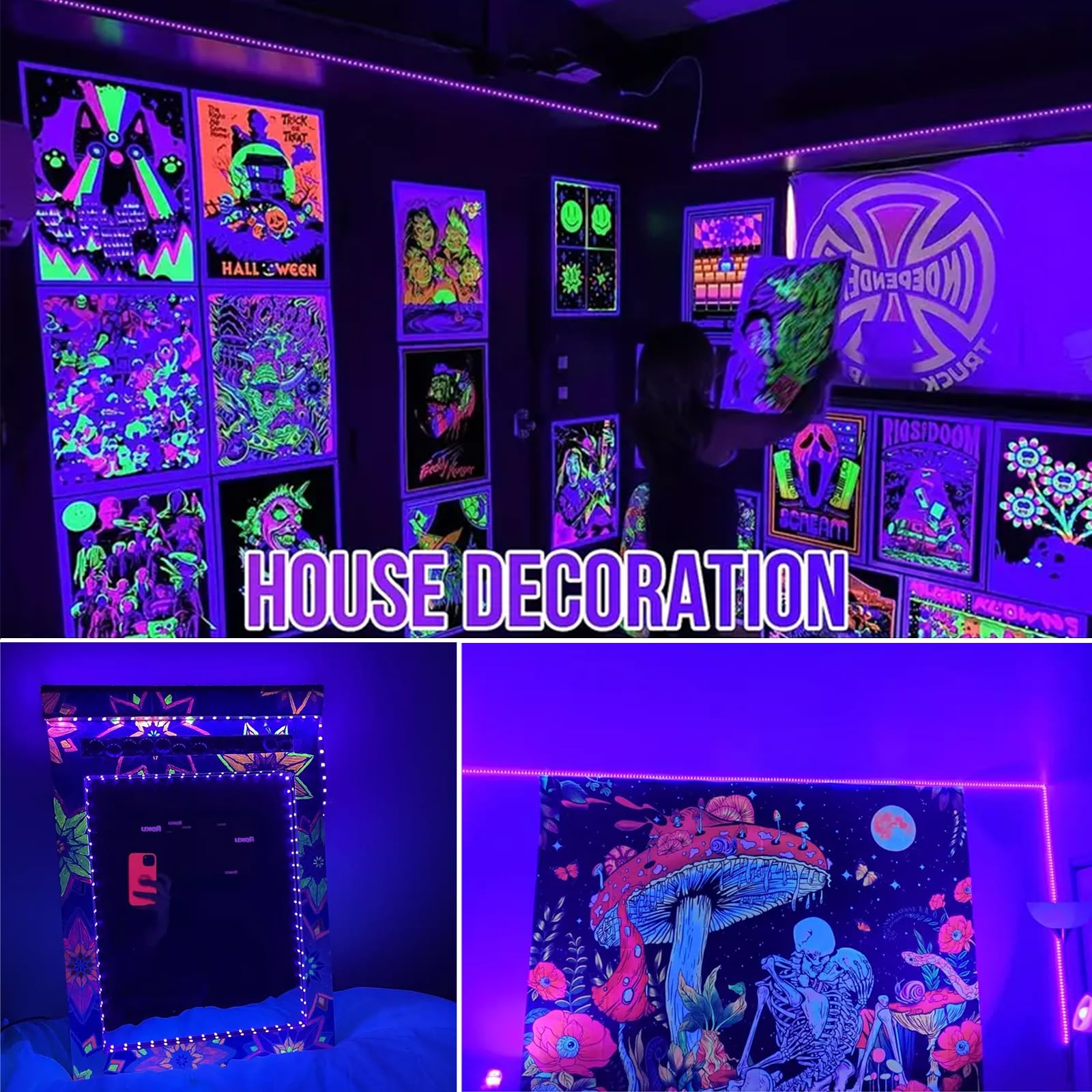 YQNLIFA Black Light Strip, 720 LED, 40FT/12M, Flexible & Adhesive, Model YQ-12, Non-Waterproof Decor