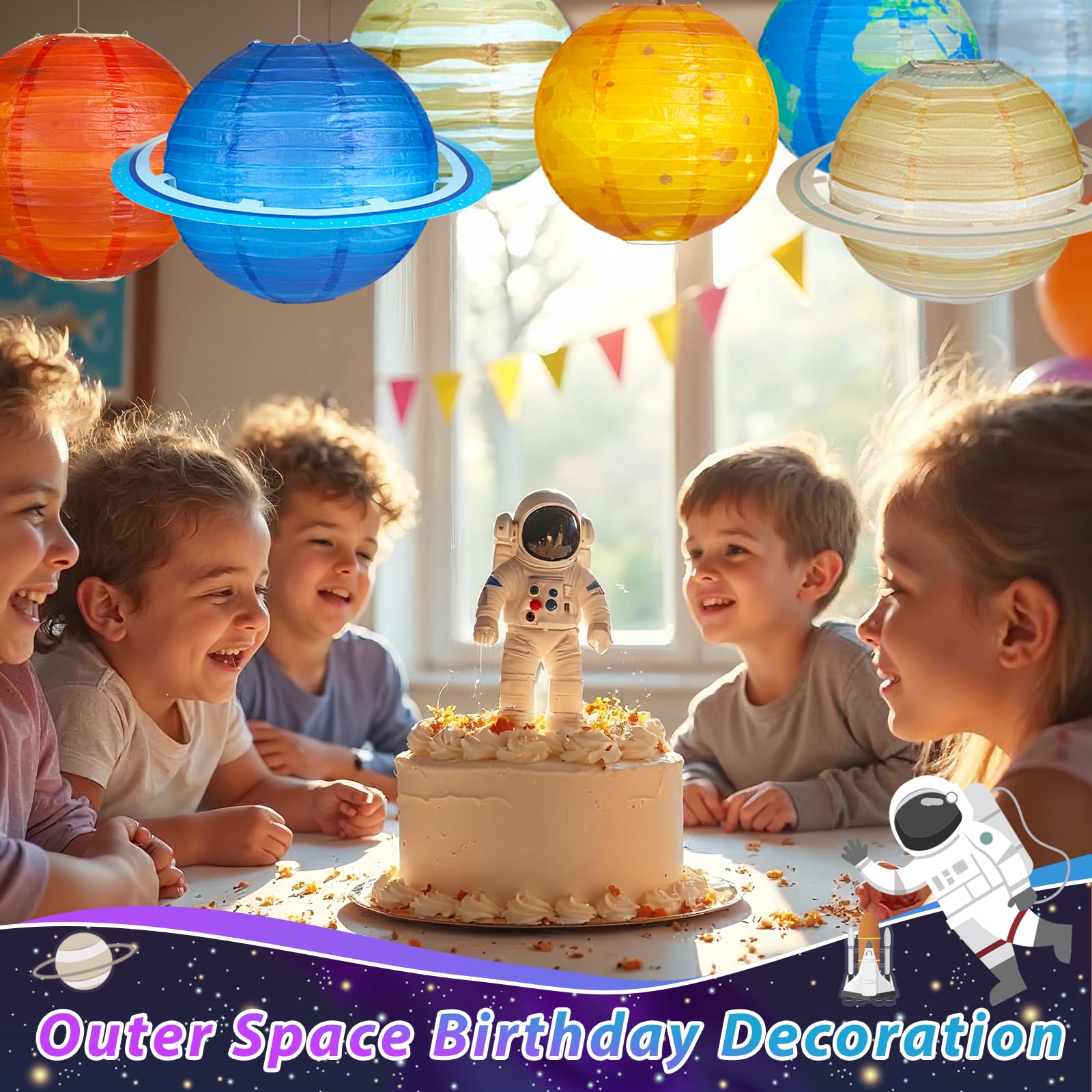 Fontien 8 PCS Planet Paper Lanterns - 12 Inch Outer Space Party Decorations, Solar System Design for Kids' Space Theme Birthday Parties