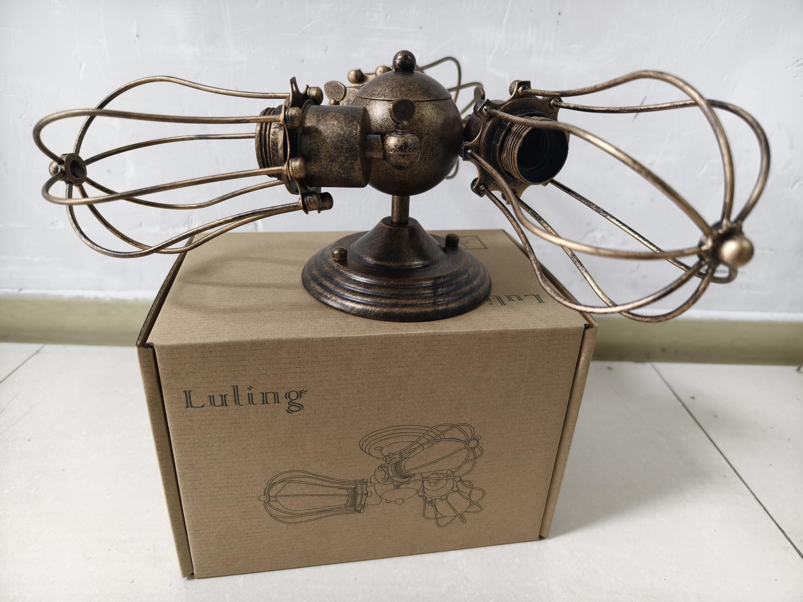 Luling Vintage Ceiling Light Industrial, Adjustable Socket Metal Wire Cage Lamp Semi-Flush Mount Rustic Ceiling Light Metal Lamp