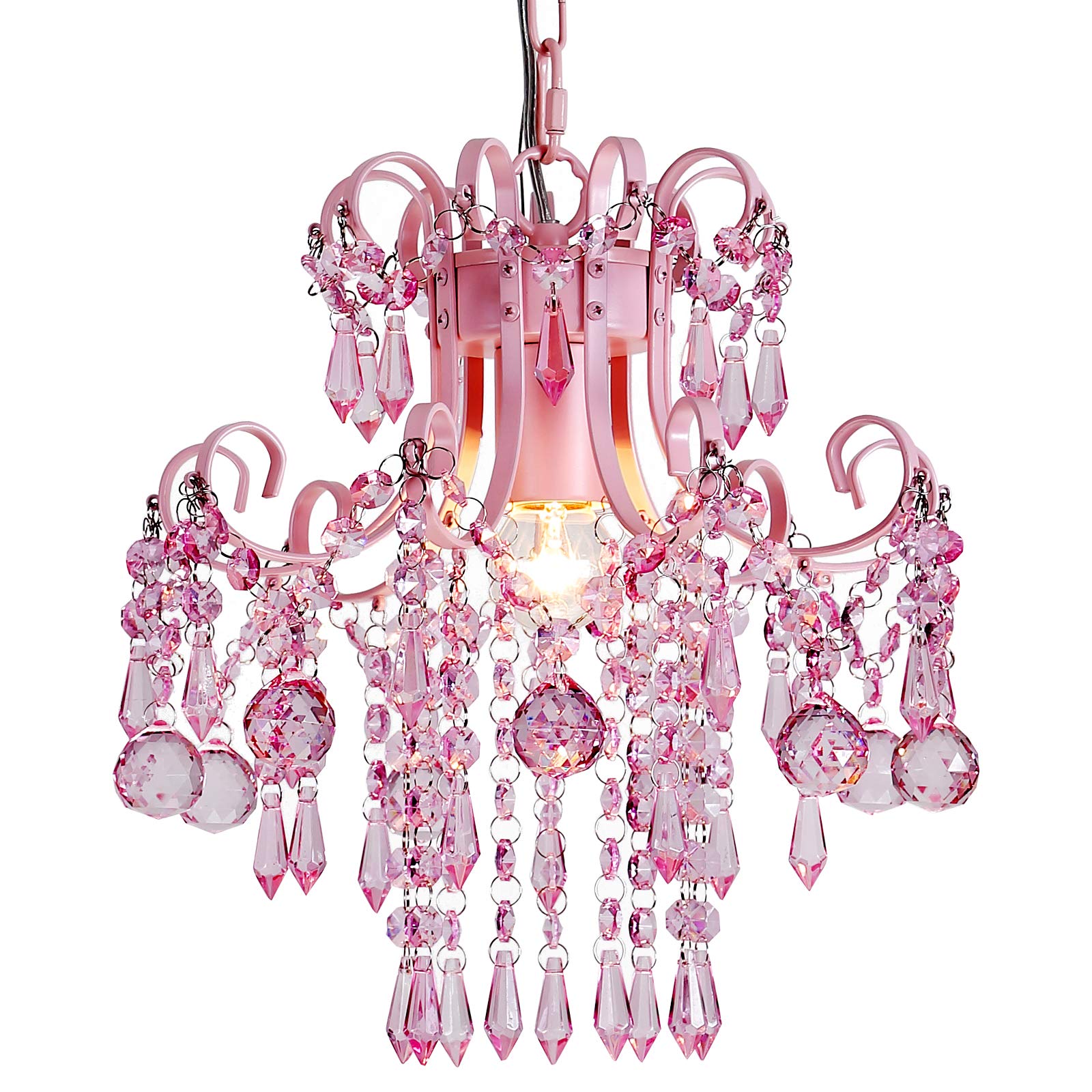 Q&S Mini Crystal Chandelier, Modern Pink Chandelier,Small Hanging Light Fixture for Princess Room Dressing Room Bathroom Clothin