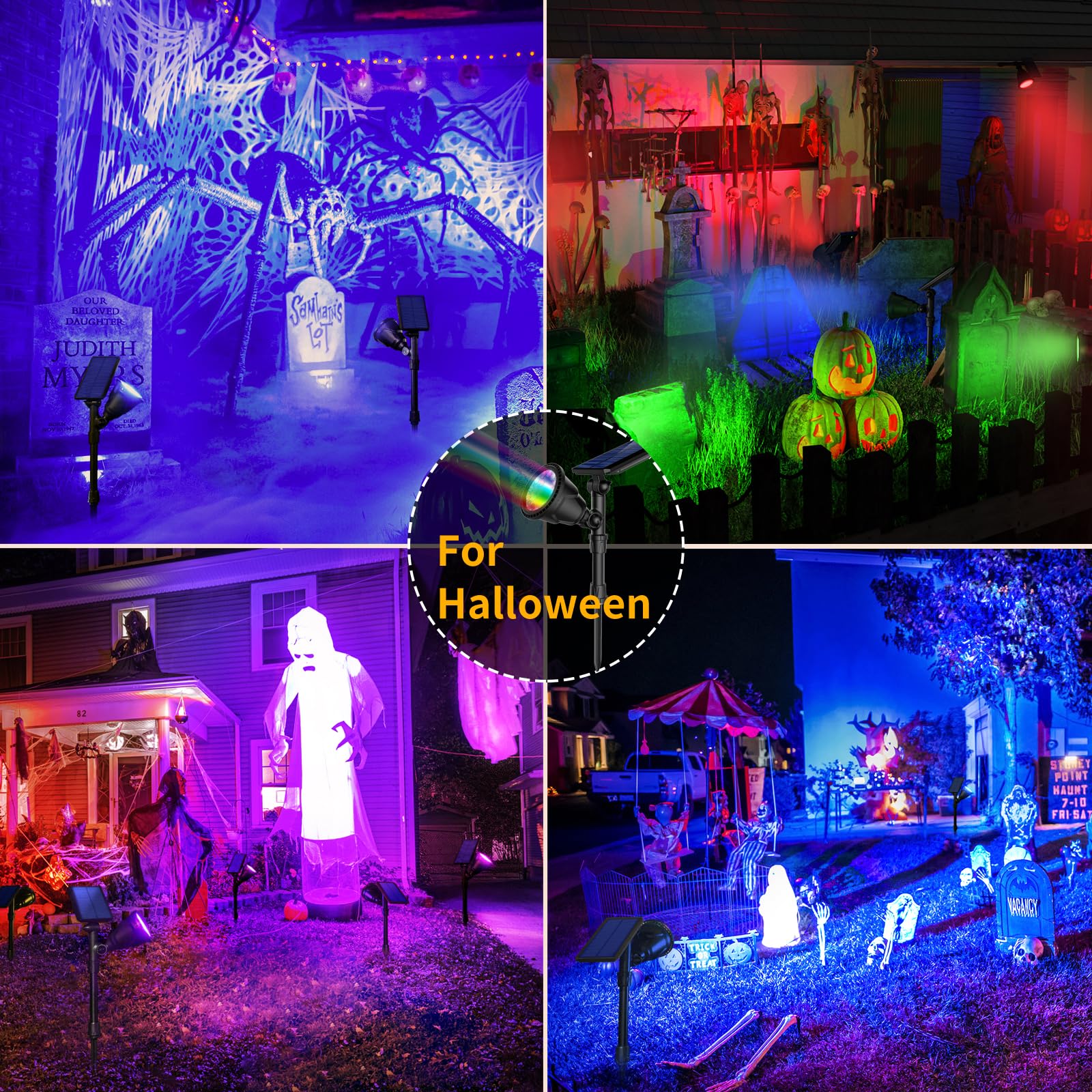 ROSHWEY Solar Spot Lights - 600LM, Waterproof, 7 Colors, 2 Pack, Multicolor, Model DS-18 for Outdoor Garden Decor