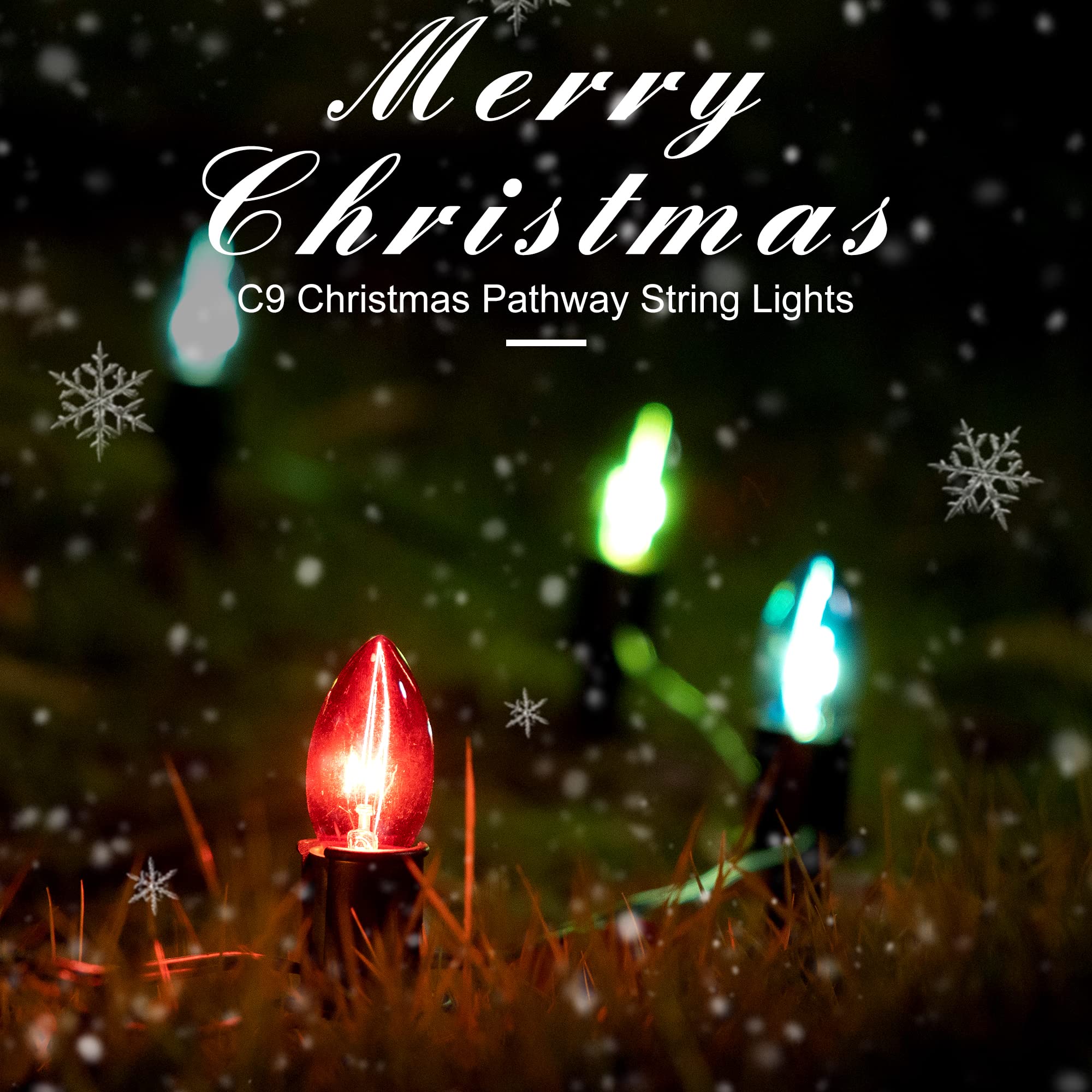 Tioriy Christmas Lights Outdoor 20 Pathway Lights - 24.2Ft Multicolor Walkway Lights With Stakes, C9 Driveway Lights For Outside