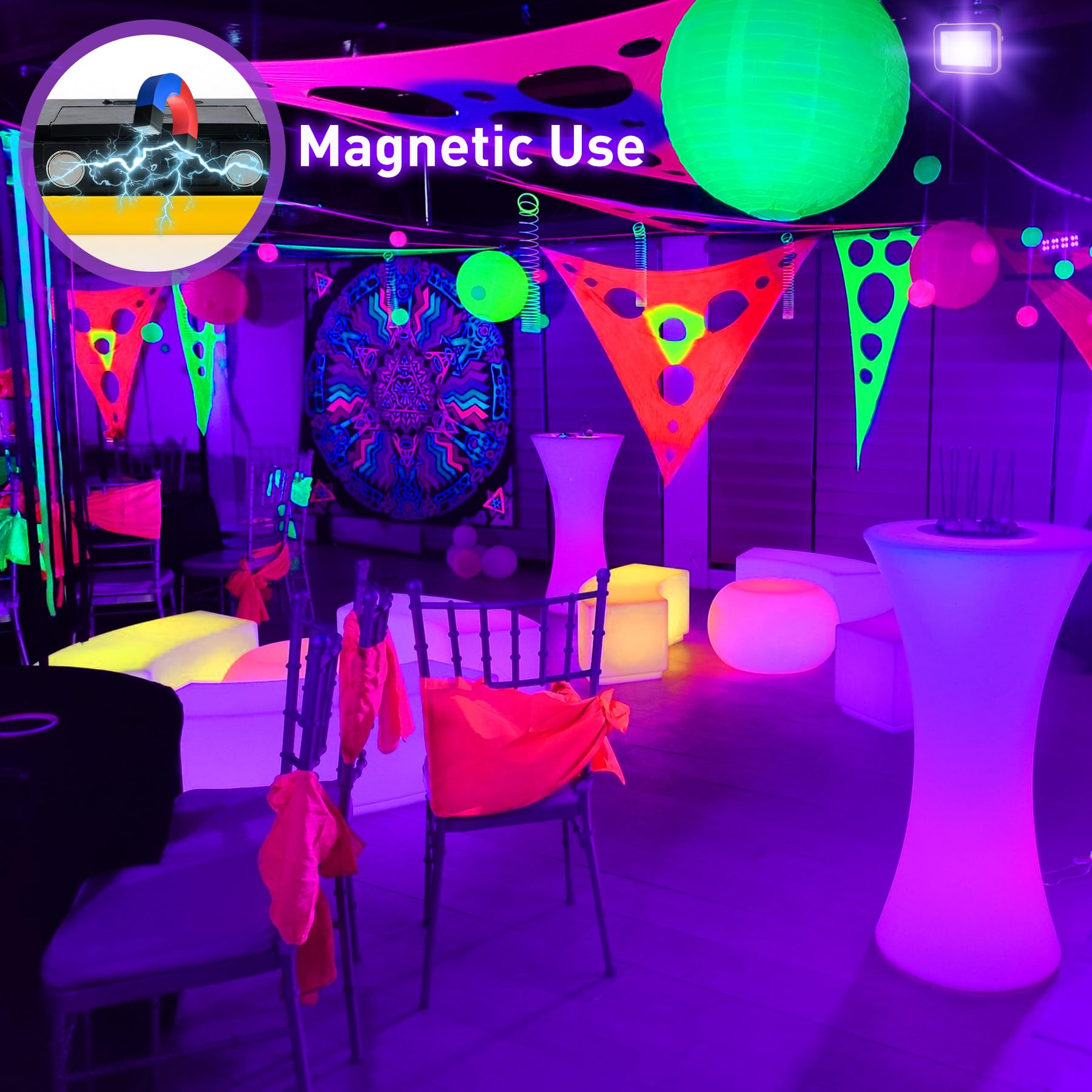 Crepow 400Nm Rechargeable Led Black Light - Portable Uv Flood Light For Parties & Decorations, 4 Pack