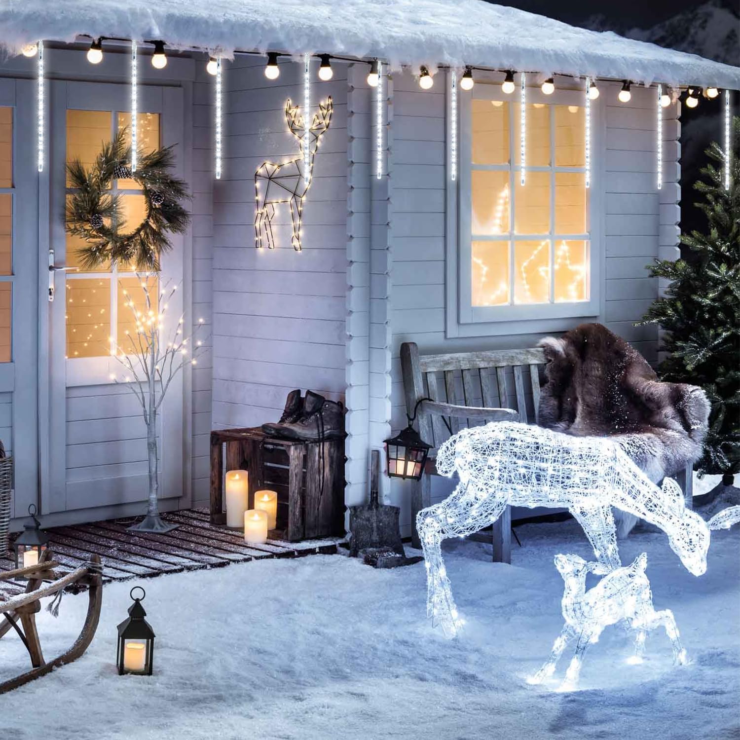 Jmexsuss 2 Pack Solar Christmas Meteor Shower Lights, 16 Tube 288 Led White Solar Christmas String Lights Outdoor Waterproof For Tree Patio Garden Wedding Party Decorations