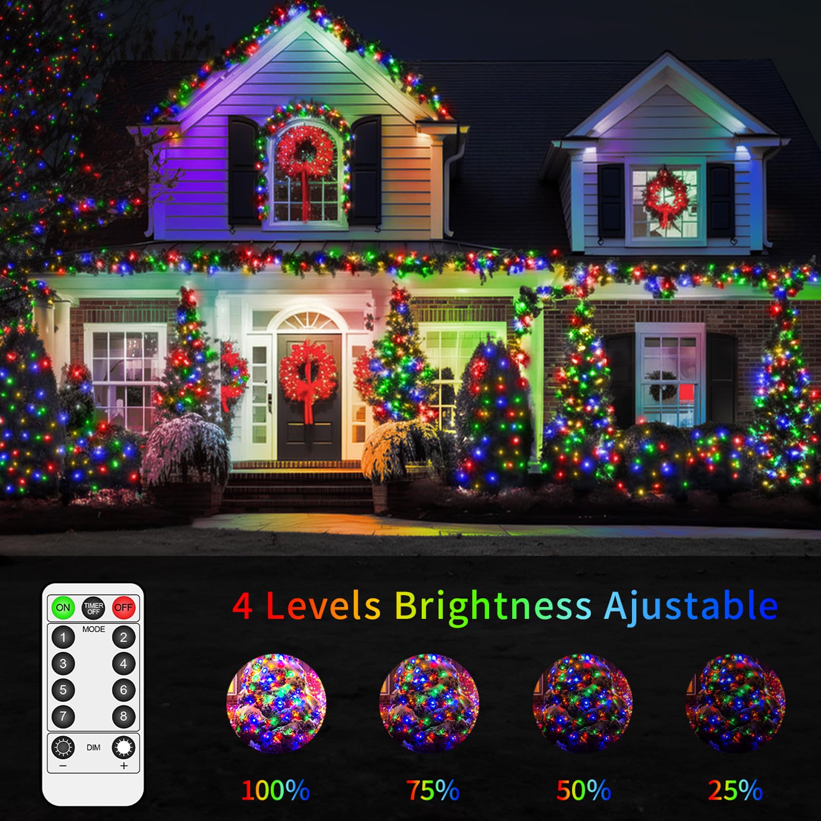 JXLEDAYY 400 LED Fairy Lights Outdoor Waterproof Twinkle Lights with Timer, 8 Modes, Multicolored, Model BG-CL3M3-306L01