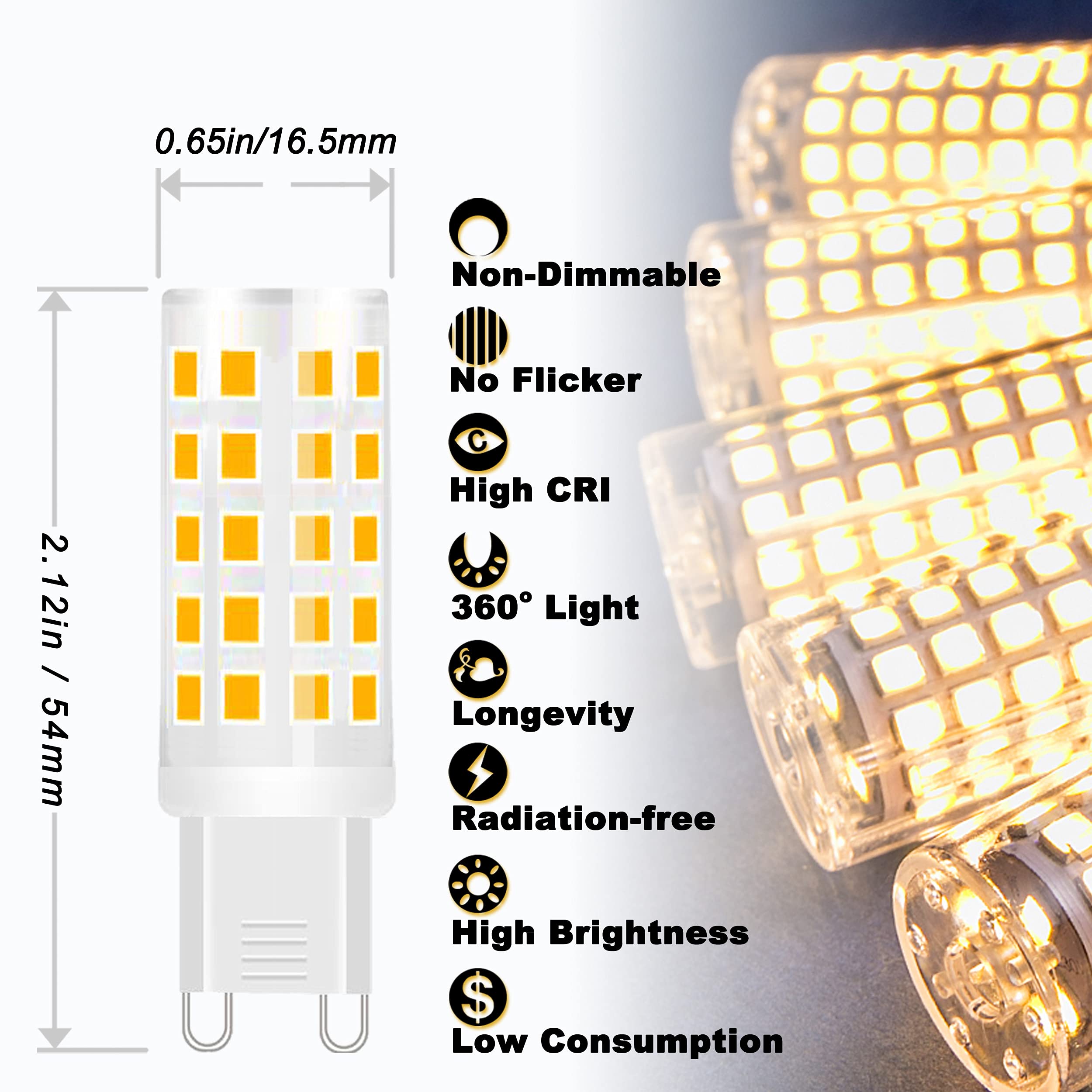 Alide G9 Led Bulbs 5W Replace 50 Watt 60 Watt Halogen Equivalent,2700K Soft Warm White, Ac120V T4 G9 Bi-Pin Led Bulbs For Chande