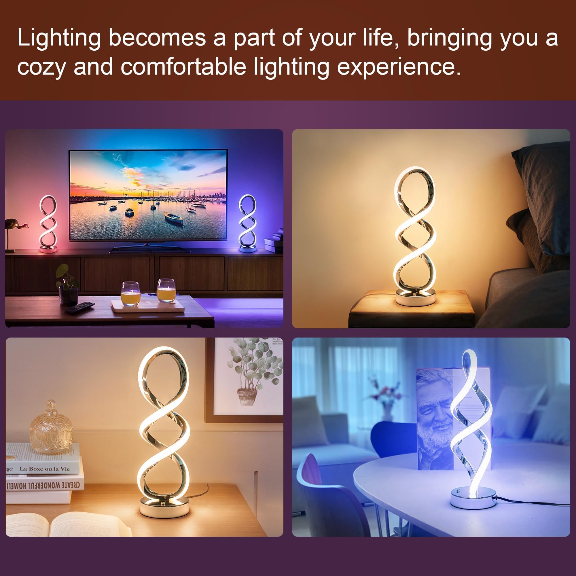 Adebime Modern Spiral Rgb Table Lamp - Touch Dimmable, 7 Colors, Unique Design For Bedroom & Living Room
