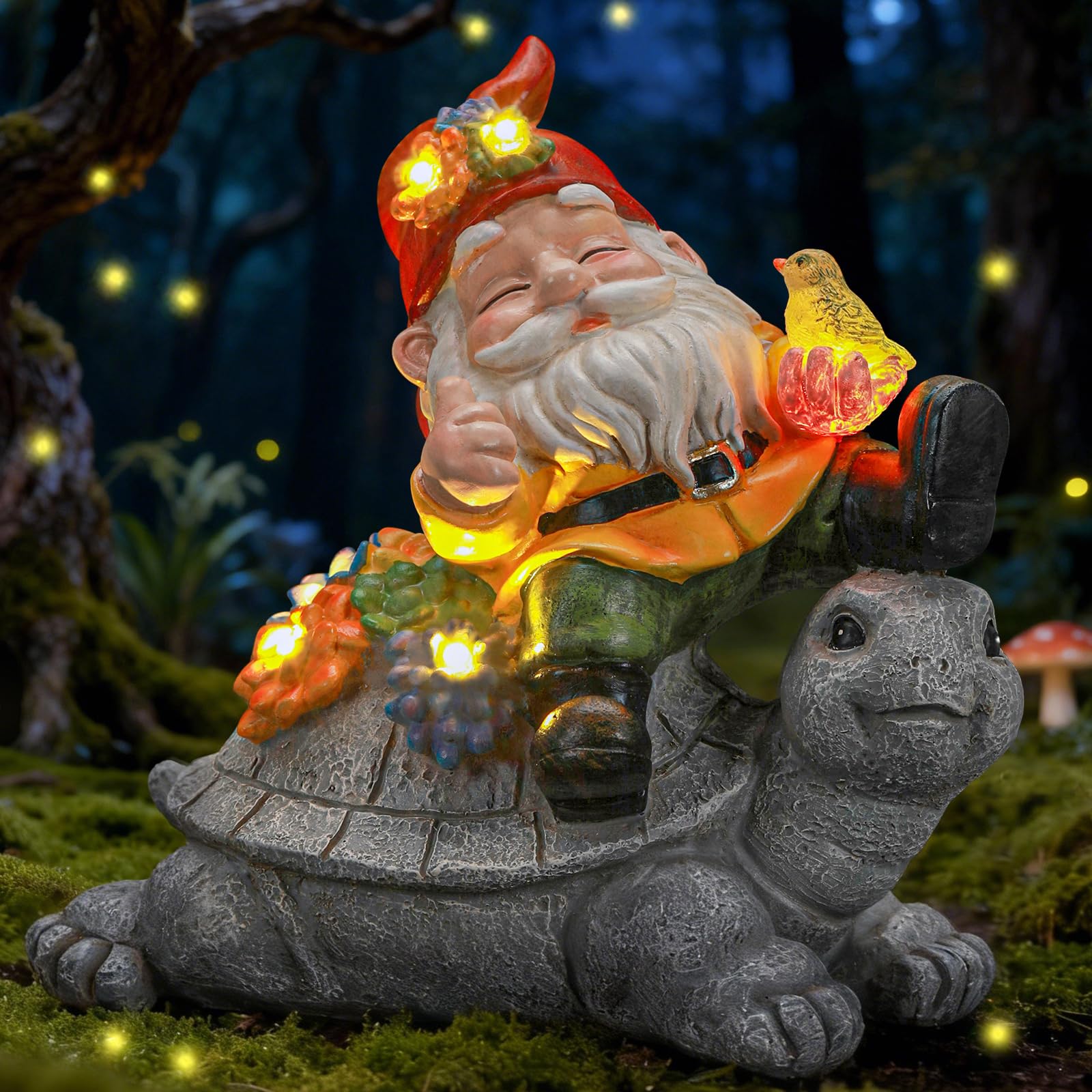 Ayadon Solar Gnome Statue Outdoor Decor,Gnome on Turtle Figurines with LED Light for for Garden Yard Balcony Lawn Christmas Hous