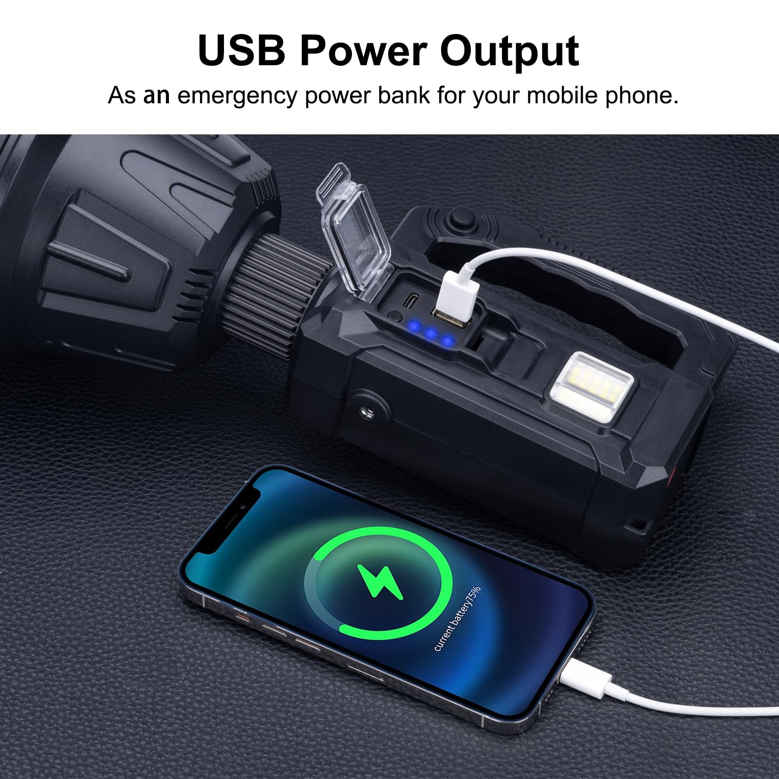 Ewenele Rechargeable Handheld Spotlight, 2000000L LED, 6 Modes, 3 Color Lenses, USB C, Waterproof, Model E01, XL with 3 L