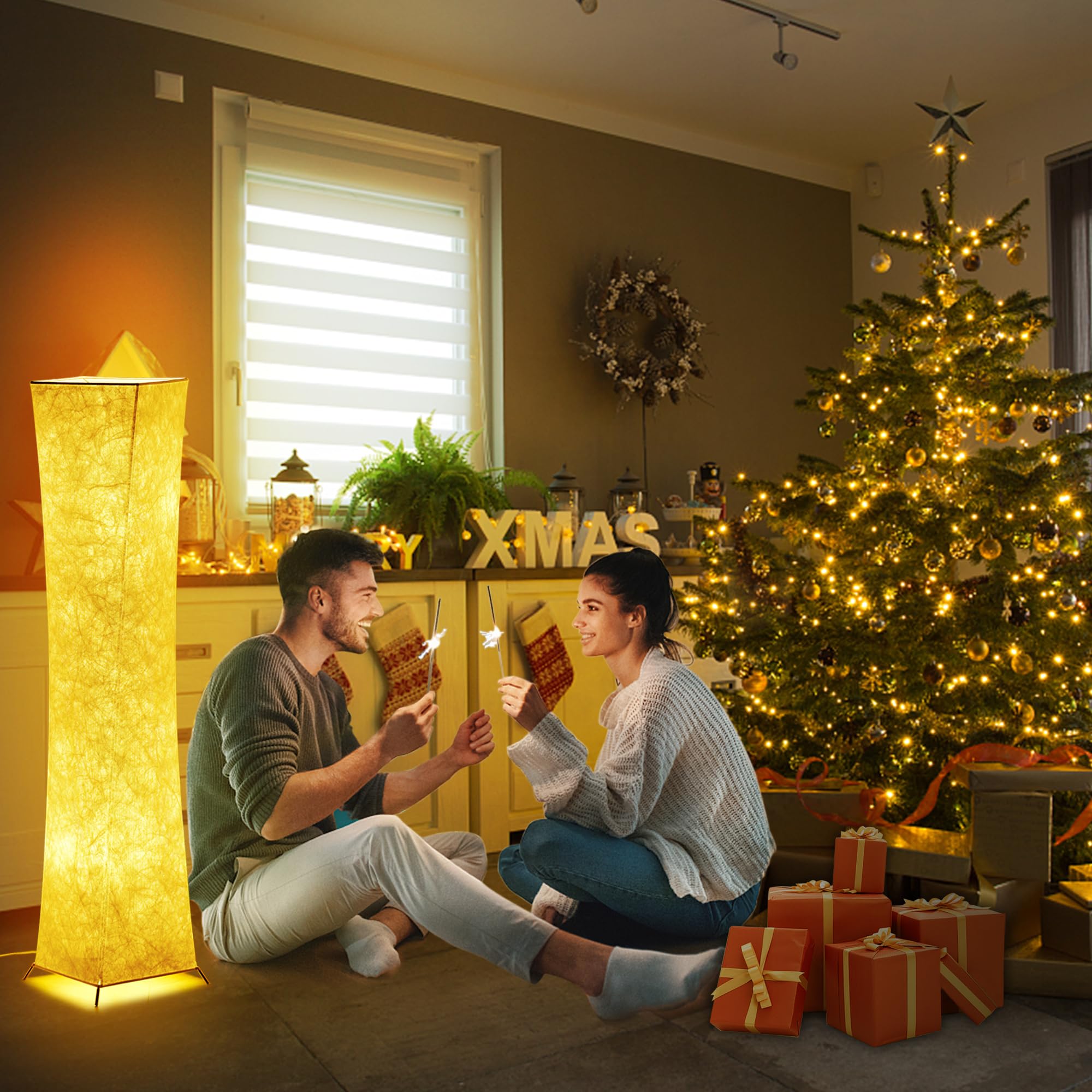 chiphy Dimmable Floor Lamp, 52" Tall, 12Wx2 LED, Adjustable Brightness, White Fabric Shade, Model SF210-107(A)