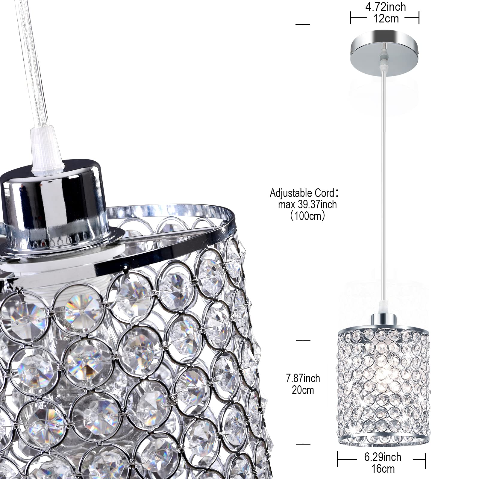 Tislyco Modern Crystal Mini Pendant Light Fixtures, 2 Pack Farmhouse Pendant Lighting Ceiling Hanging Chandelier Over Kitchen Is