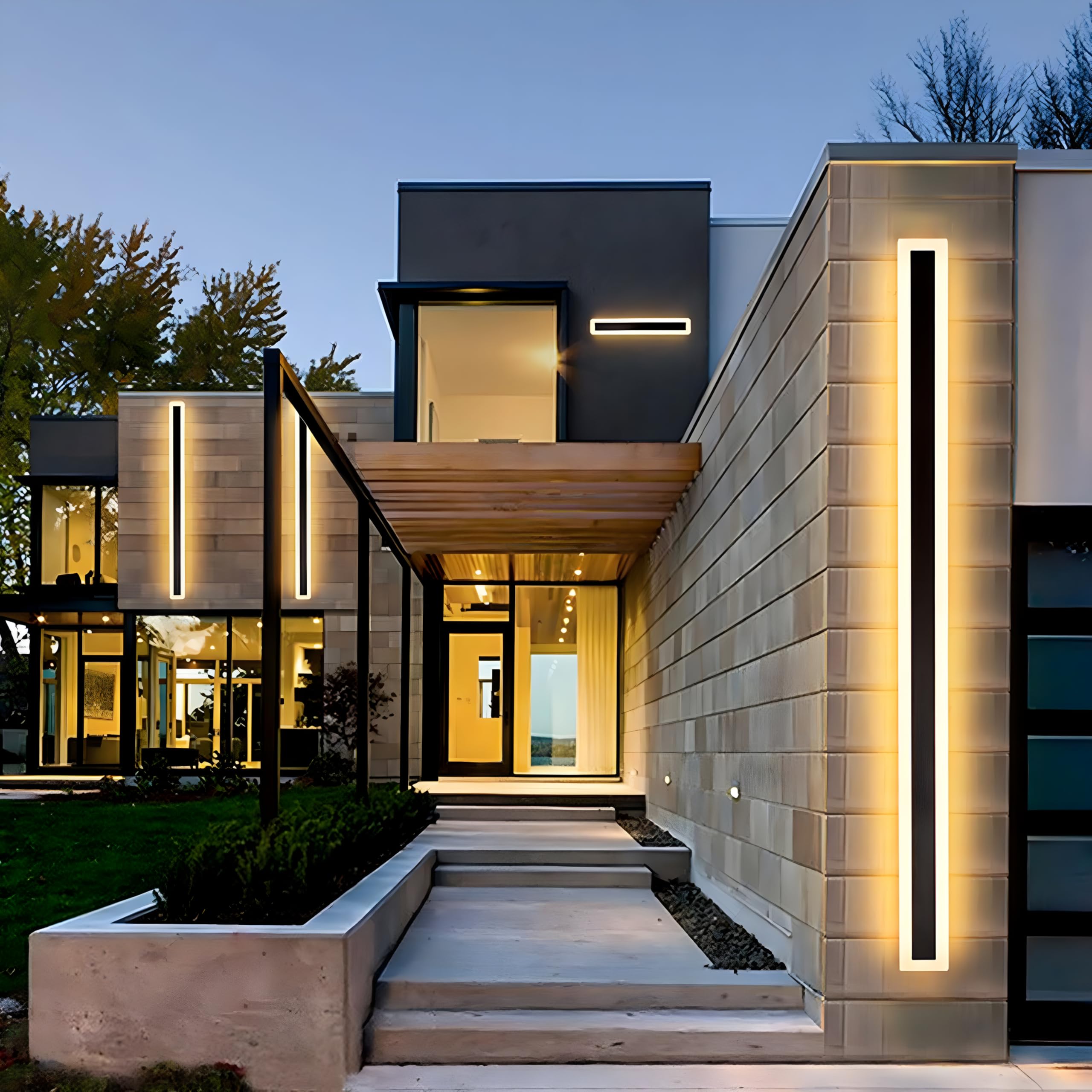 2Pack-31.5inch Long Outdoor Modern LED Wall Light,24W Waterproof IP65 Warm White 110V led Wall Mount Lighting Fixture Rectangular Black Wall Lights Elegant Frosted White Acrylic Anti Rust