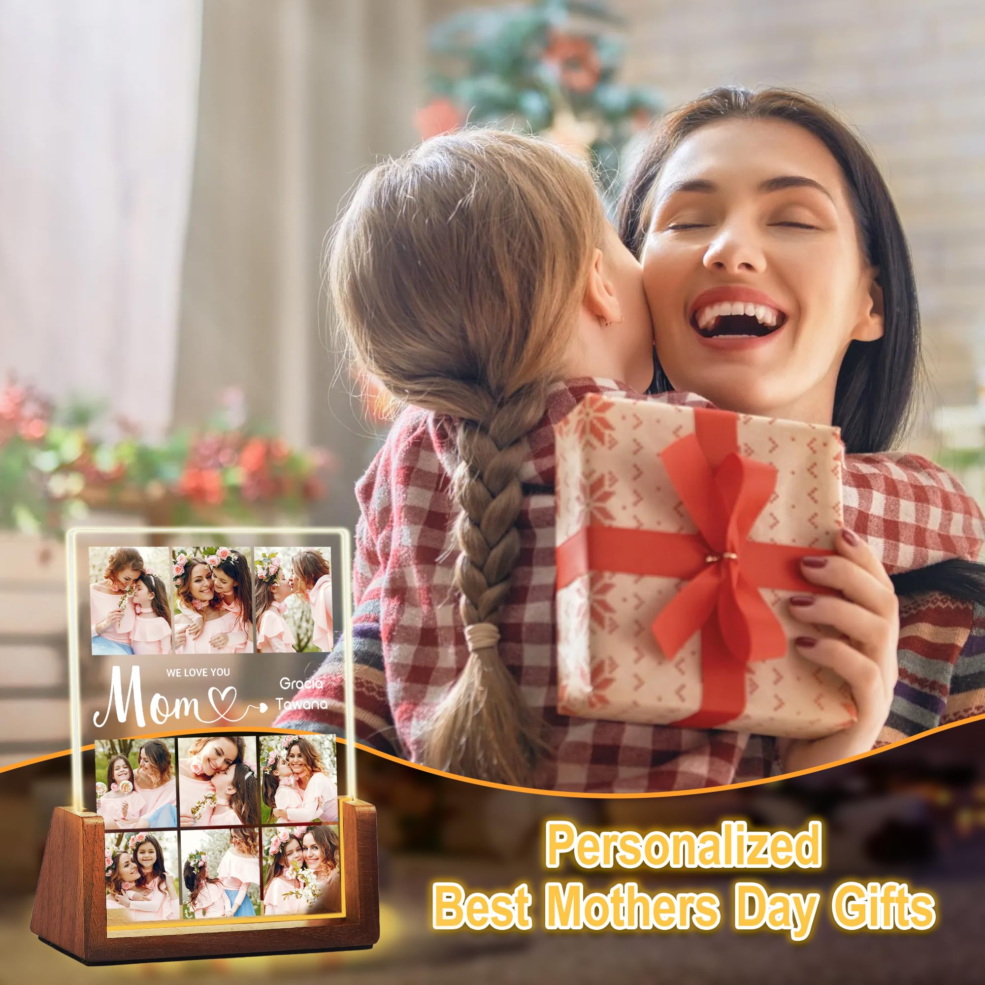 Maiwell Personalized Mothers Day Birthday Gifts For Mom Grandma Wife  Custom Mom Gifts From Daughter Son Husband  Light Up Picture Frame Acrylic Night Light With Photo Name Christmas Gift For Women