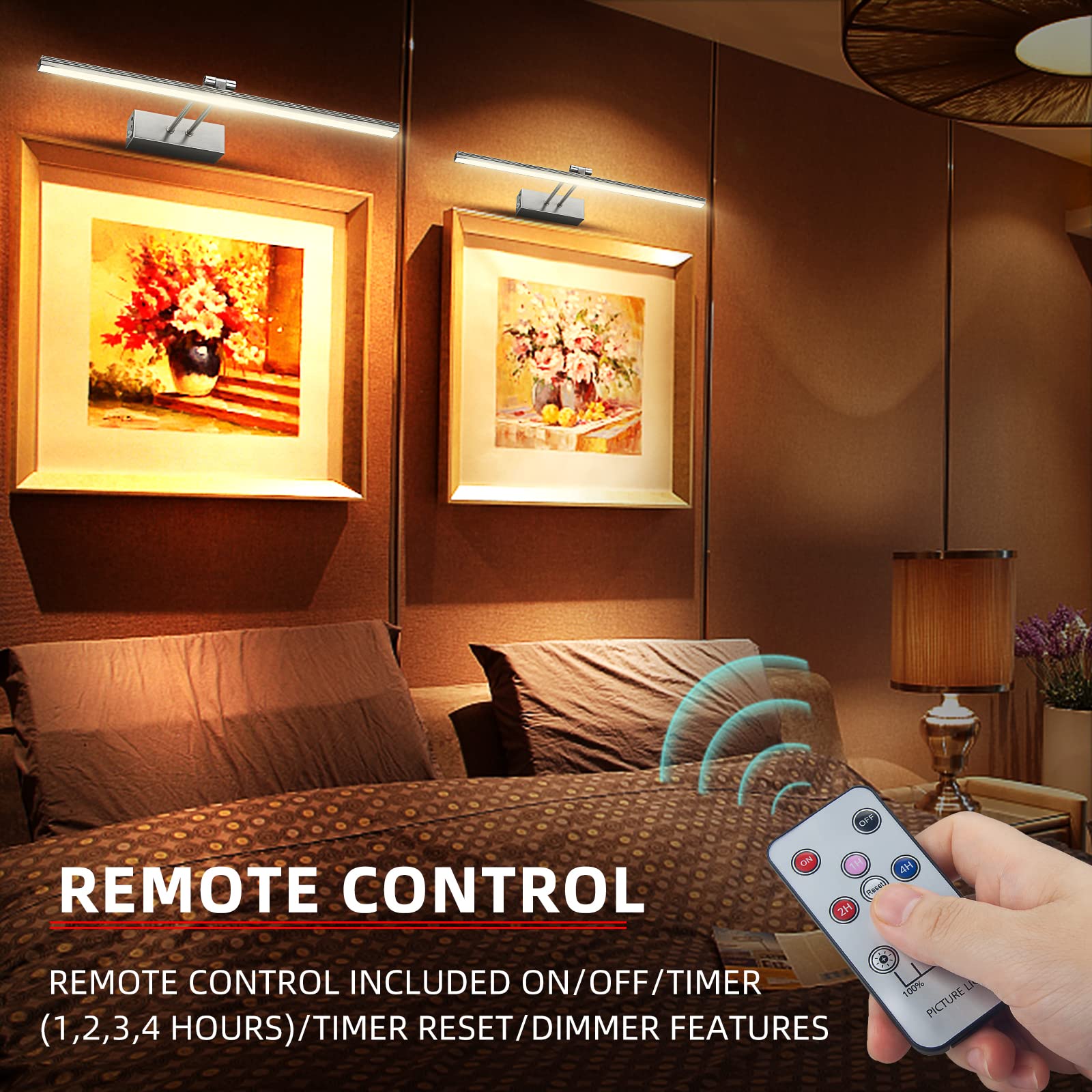 Funchday Picture Light,Battery Art Lights For Wall,Wireless Remote Painting Light With Timer And Dimmable,13?Etal Display Lighti