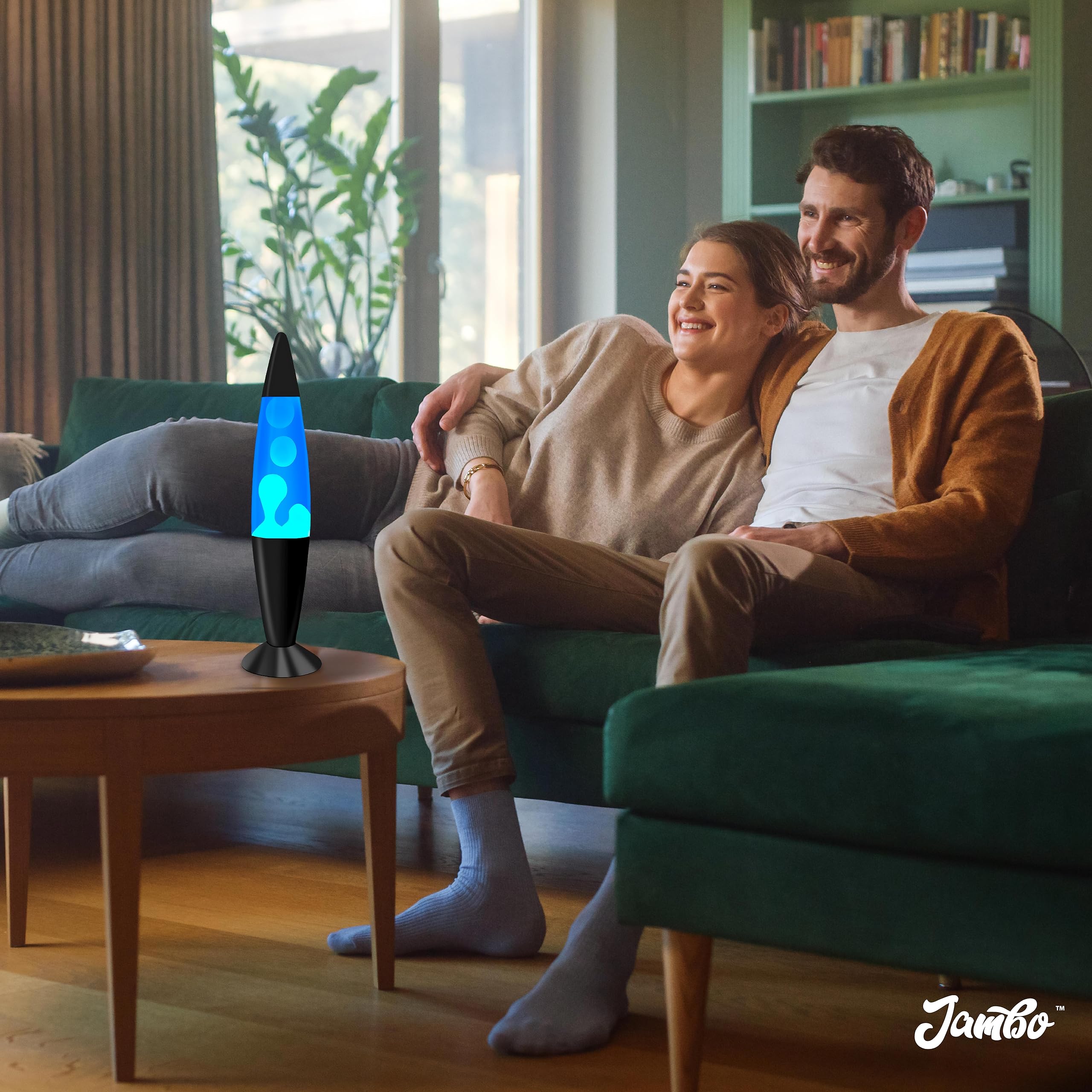 JAMBO 16in Liquid Lamp - Blue with White Wax, Black Base, Model 58000, Relaxing Night Light for Home Decor