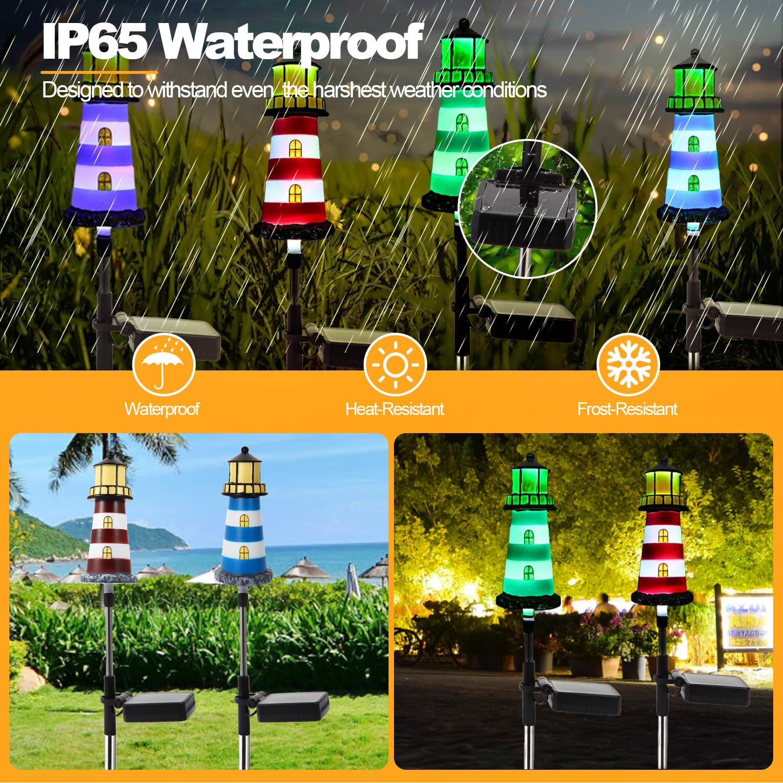 Beidoulu Lighthouse Solar Lights, 4 Pack Solar Outdoor Waterproof Lights, Perfect For Your Garden, Yard, Flower Bed, Patio, Side