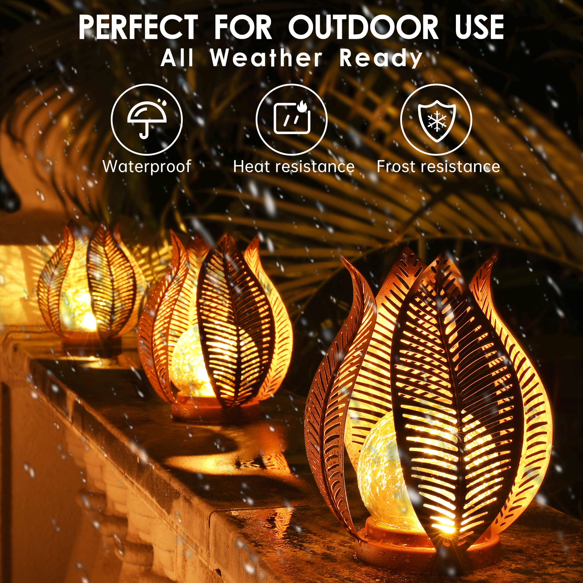 QZGE Solar Outdoor Lights, Waterproof  le Glass Globe, Metal Yard Art, Rust Finish, Model 03