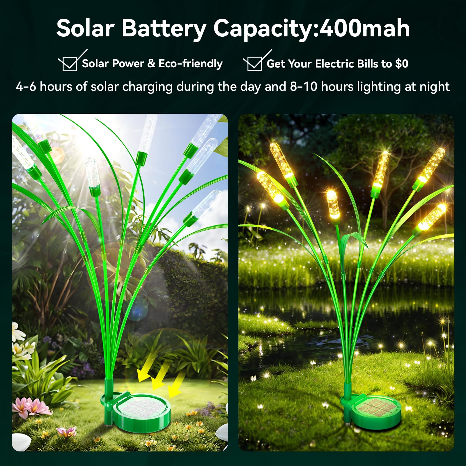 TopVelo Solar Garden Light 30 Inch, 4 Packs Warm White, IP65 Waterproof, Intelligent Light Control, Polyester, Gold