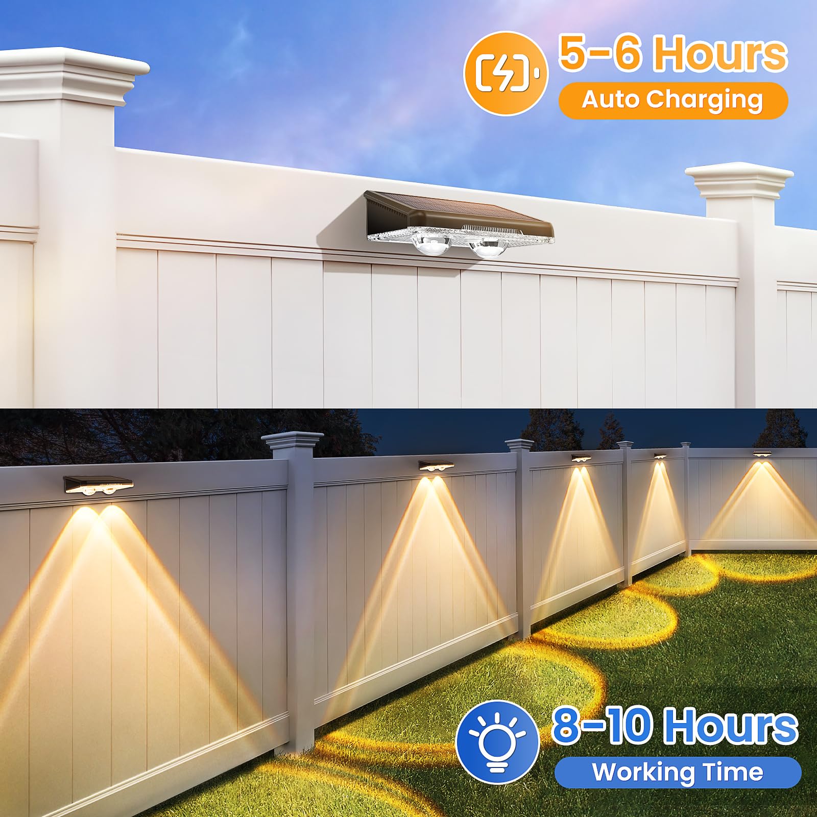 APILAB Solar Fence Lights - 8 Pack, IP65 Waterproof, 3 Modes (Warm/Neutral/Cool White), Model FL224AB, Durable ABS Material