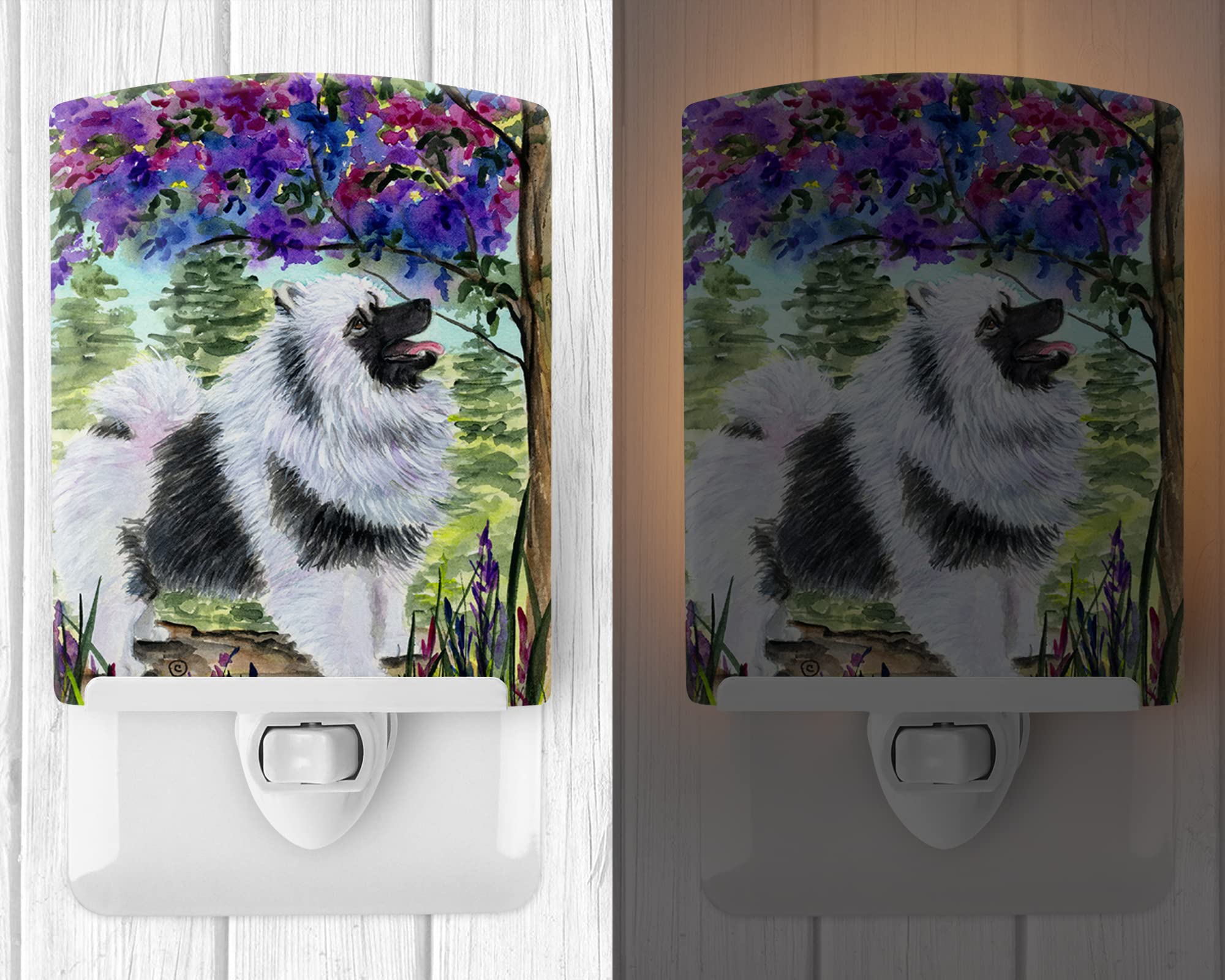 Caroline'S Treasures Ss8063Cnl Keeshond Ceramic Night Light Compact, Ul-Certified, Ideal For Bedroom, Bathroom, Nursery, Hallway, Kitchen, 6X4X3, Multicolor