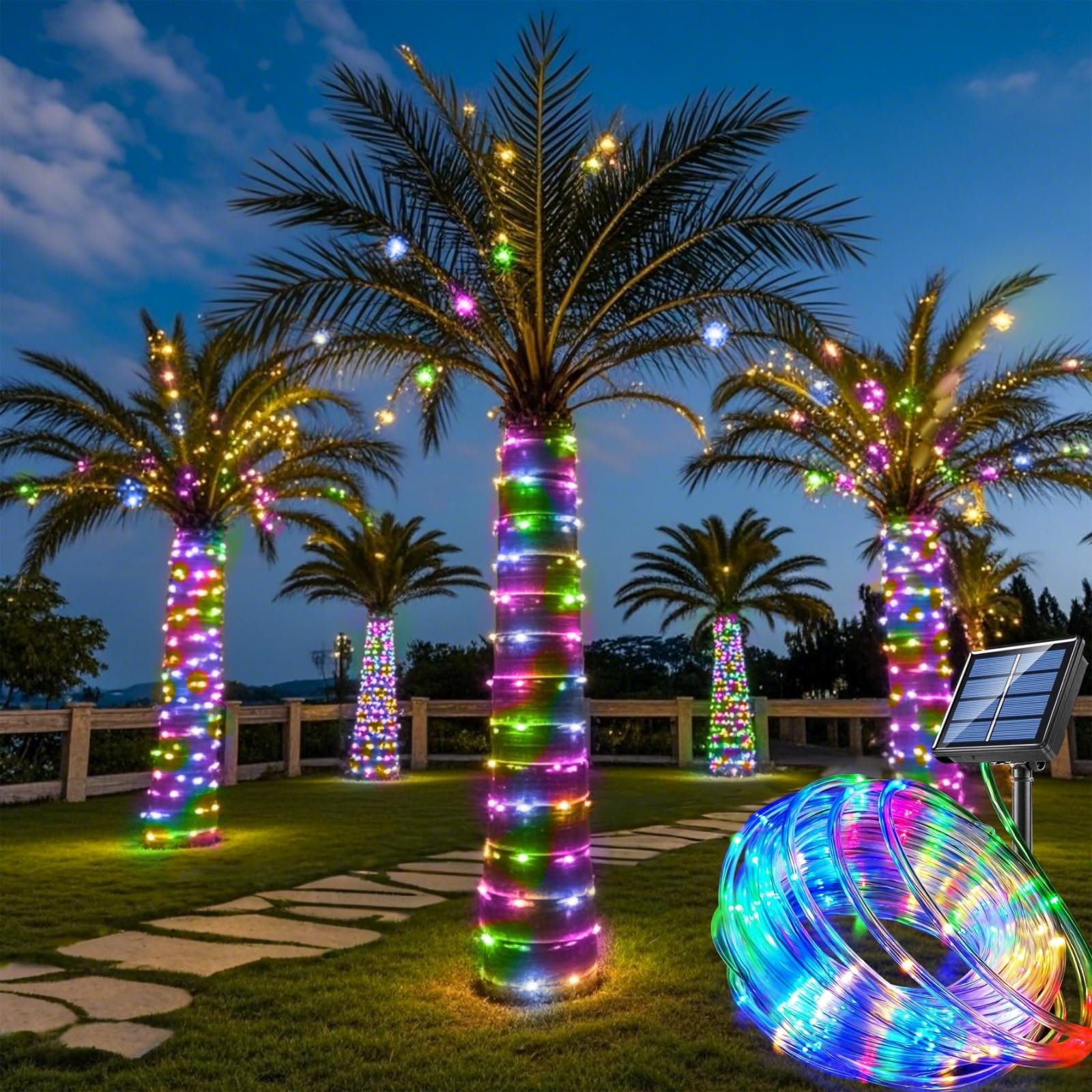 Honche Solar Rope Light 33FT 100LED IP65 Waterproof Outdoor LED Copper Fairy String Tube Lights for Party Gazebo Garden Patio St