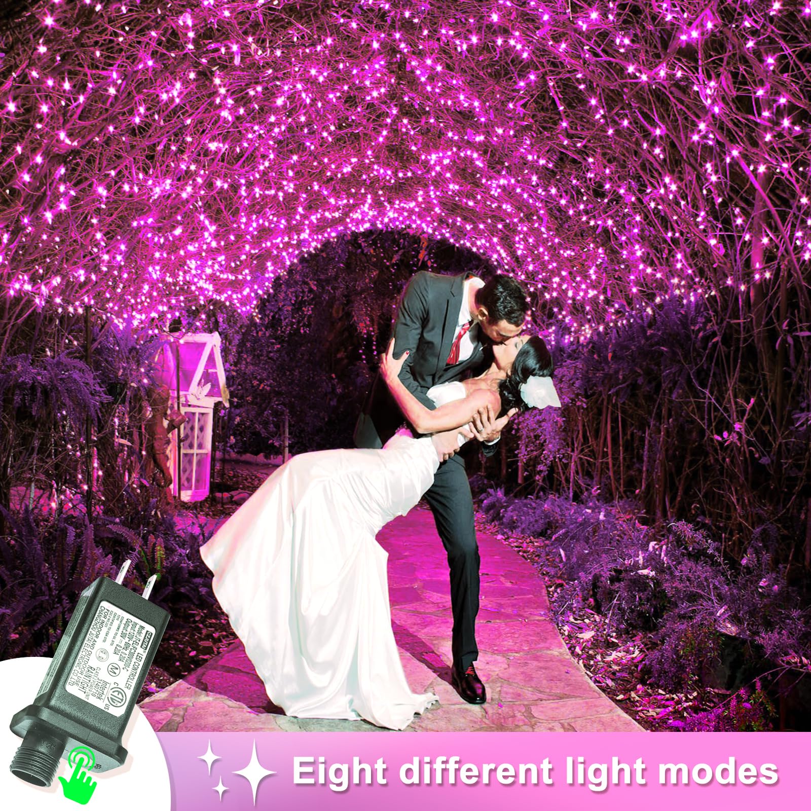 400 Led Pink String Lights Outdoor, 132Ft Pink Led Lights 8 Modes Pink Led Lights Clear Wire, Plug In Waterproof Fairy String Li
