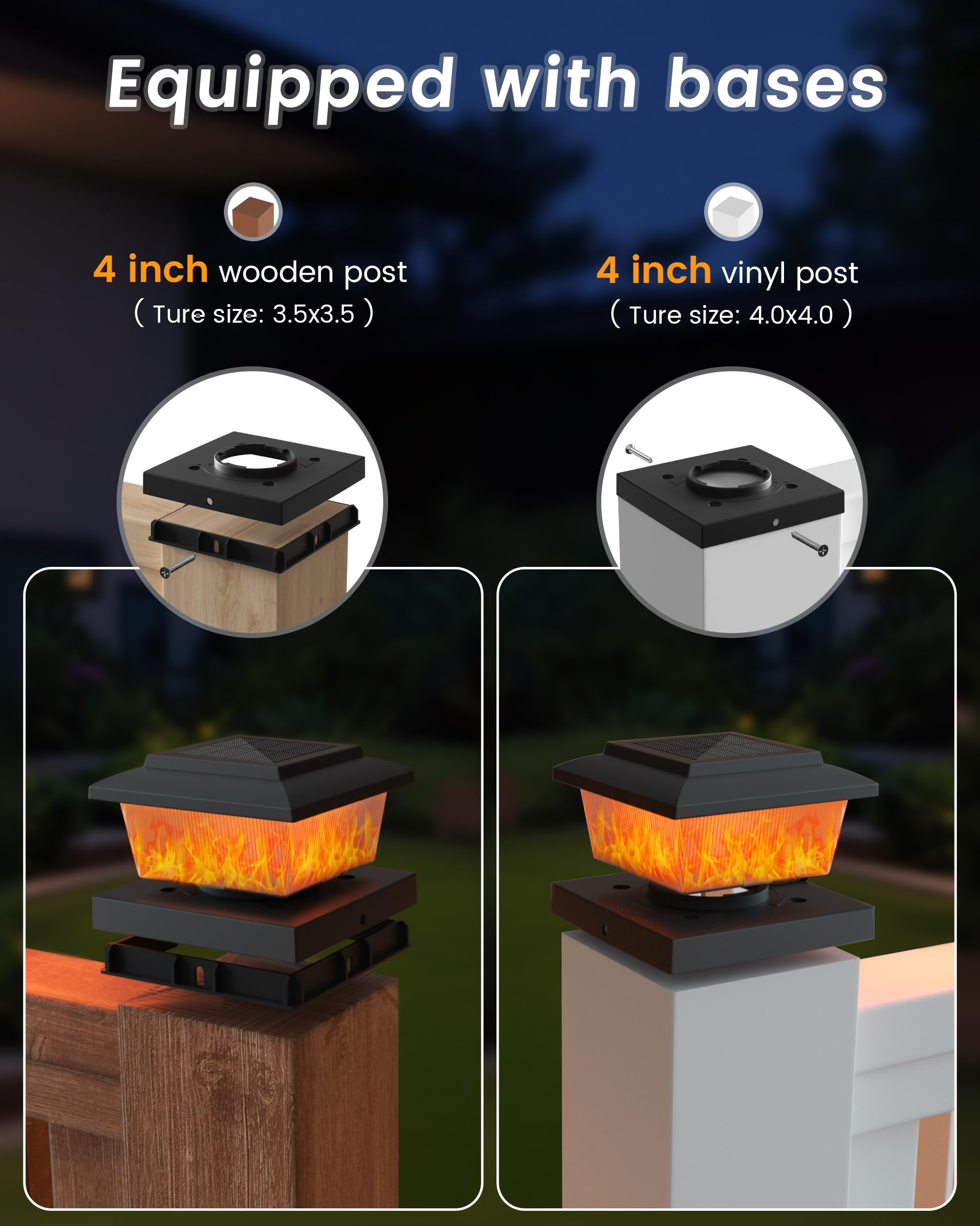 Volisun Solar Fence Post Cap Lights 8Pack  Black Solar Deck Cap Flame Light Outdoor Waterproof  High Brightness Flickering Flame Smd Led Lighting  For 4X4 Wooden/4X4 5X5 Vinyl Post