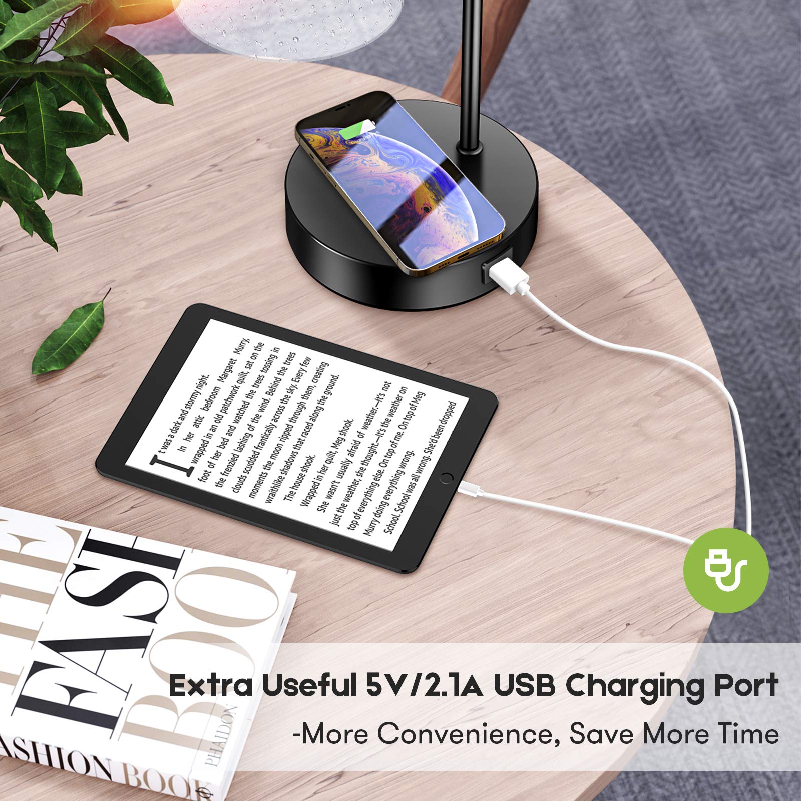 Bosceos Industrial Table Lamp Set of 2, 3-Way Touch Control, Dimmable, Metal, Black, USB Port, Model YC-TL-JBS-002, Bulb Included