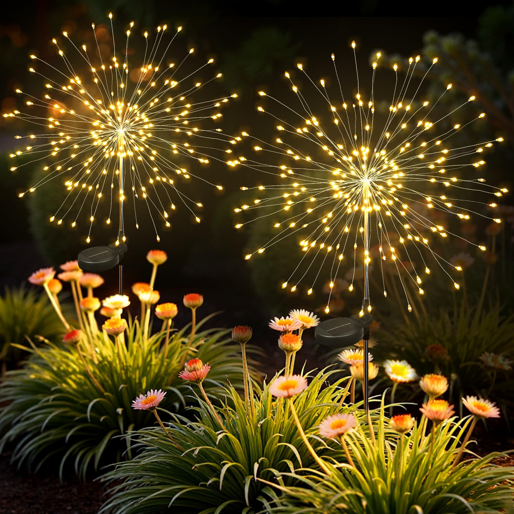 SUNCKET Solar Lights Outdoor, 120LED 2pack Fairy Garden Lights Decor for Outside Fireworks Lights Solar Powered for Yard, Patio,