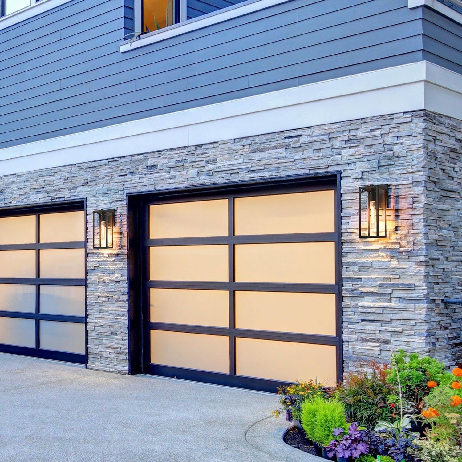 Classy Leaves Black Outdoor Wall Sconce, Rectangular Waterproof Light Fixture For Porch & Garage