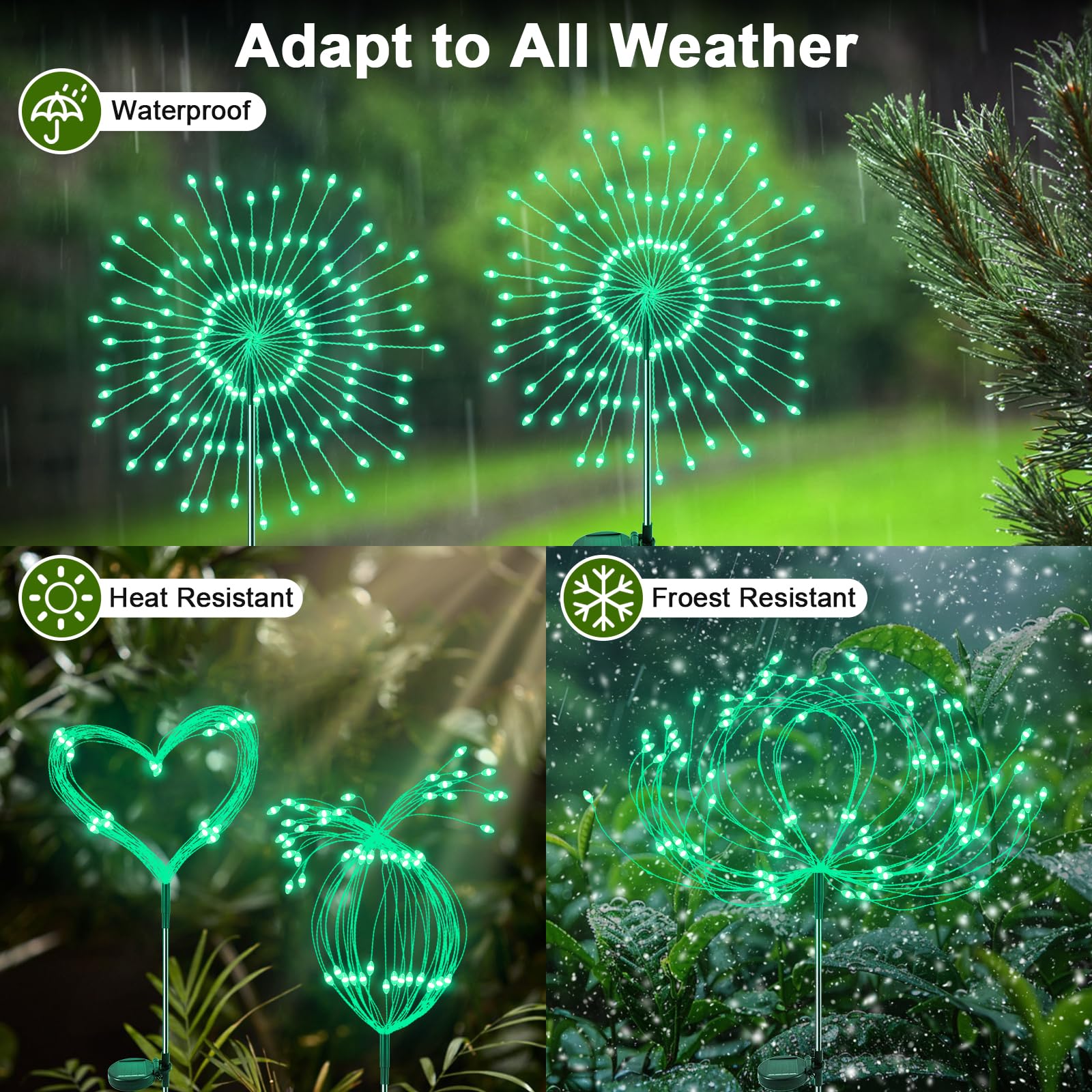 Solar Garden Lights Outdoor, 2 Pack 120 Led Twinkling Solar Firework Lights Decorative With 2 Modes, Outdoor Waterproof Solar St
