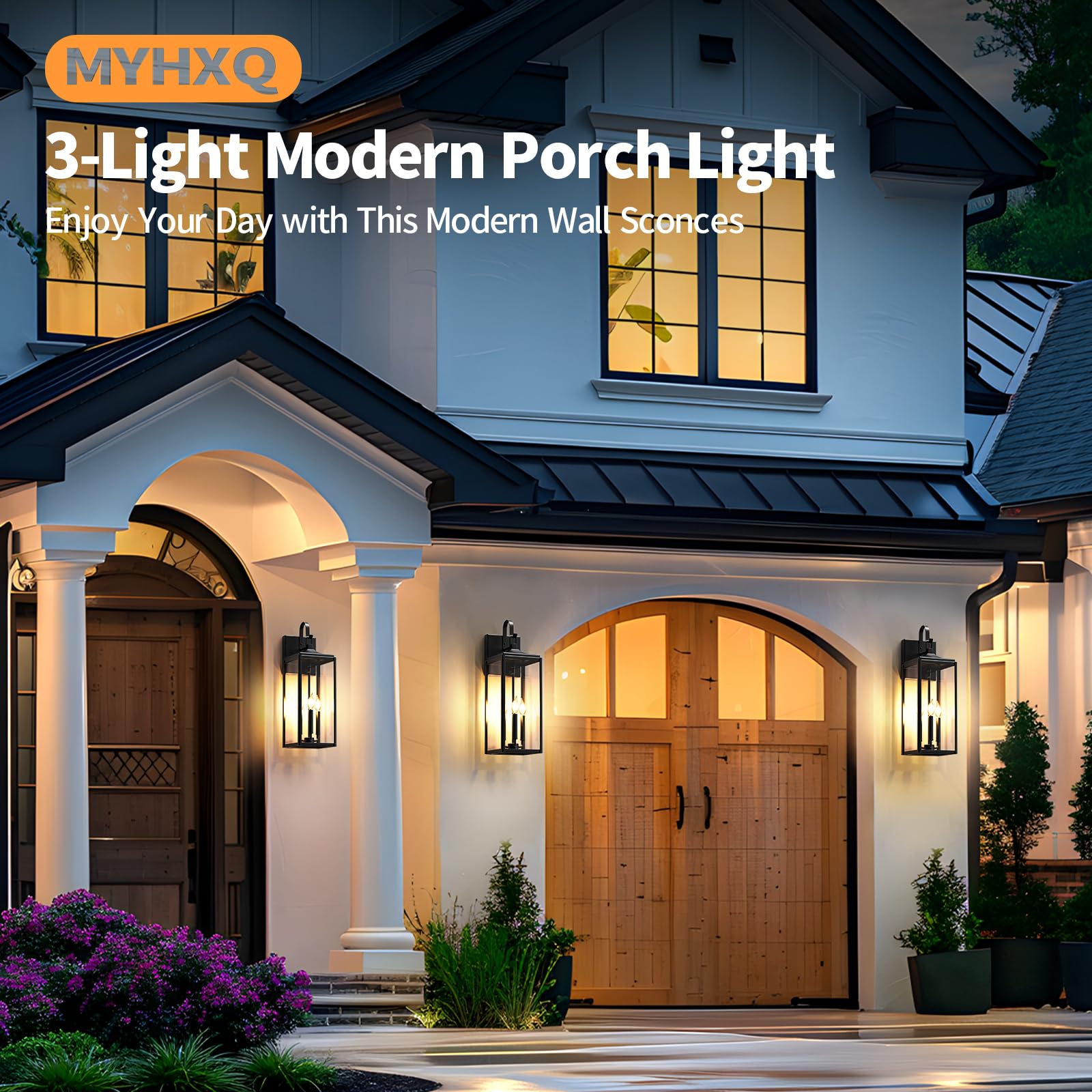 24 Extra Large Outdoor Wall Light 2 Packs  Black Exterior Lighting Fixtures Outdoor Porch Lantern Wall Mounted  Waterproof Modern Outside Wall Sconce  E12 3-Light Coach Lamp For House Patio Garage
