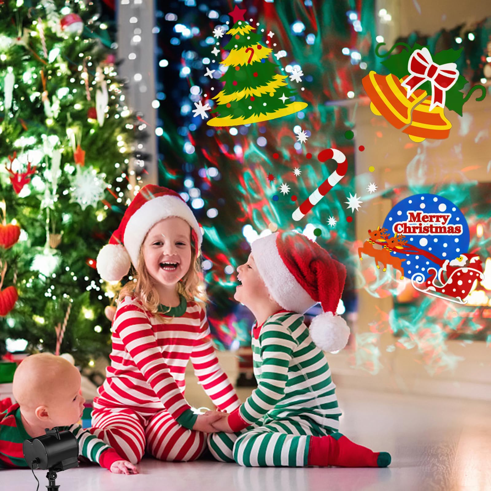 Halloween Christmas Projector Lights Outdoor 14 Hd Slides (3D Ocean Wave +Patterns) Led Landscape Lights Waterproof Holiday Projector Lights Xmas Halloween Decorations Projector For Yard Garden