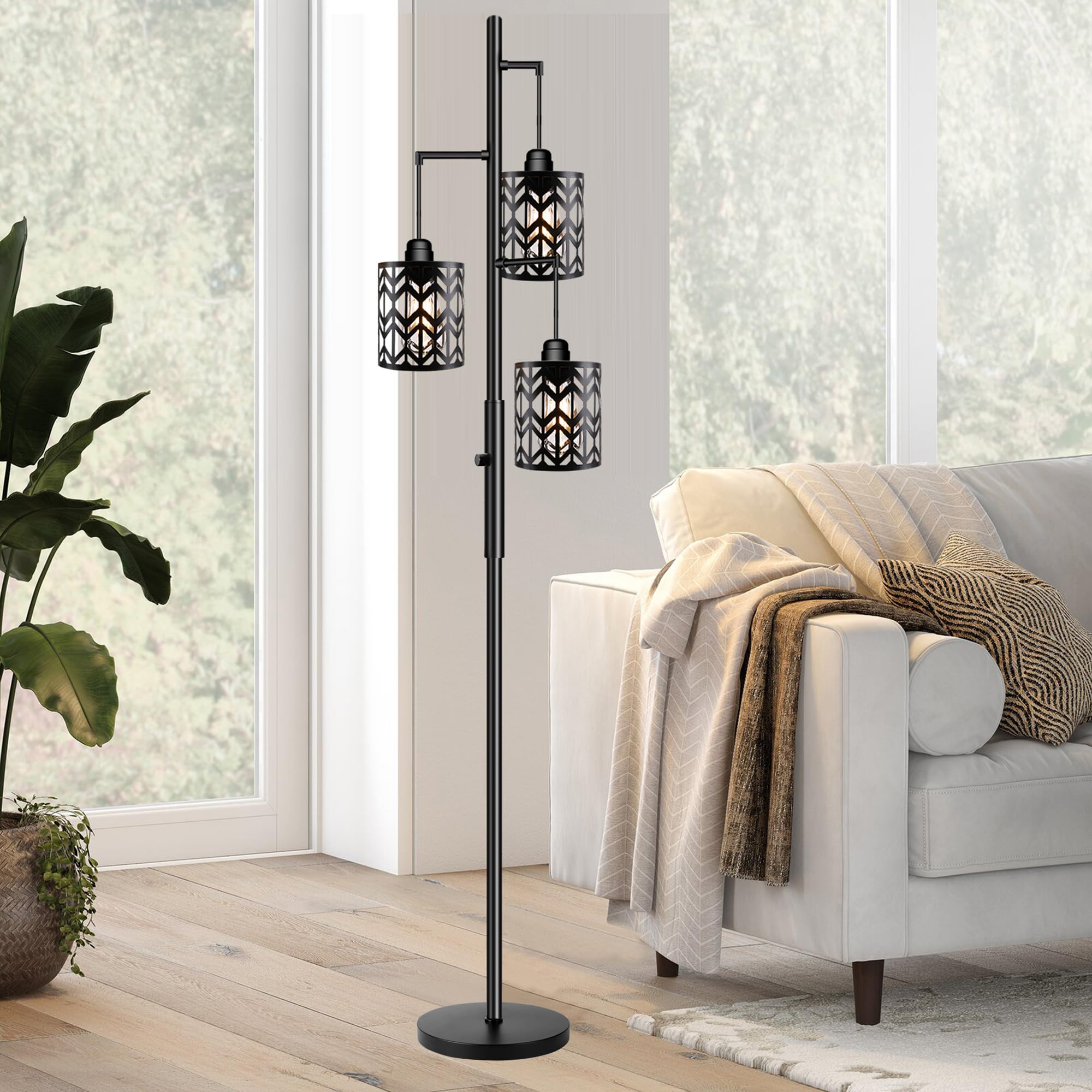 ROTTOGOON Dimmable Floor Lamp, Industrial Metal Design, 68in Tall, Black, Model RODLLDD24314 with 3 LED Bulbs