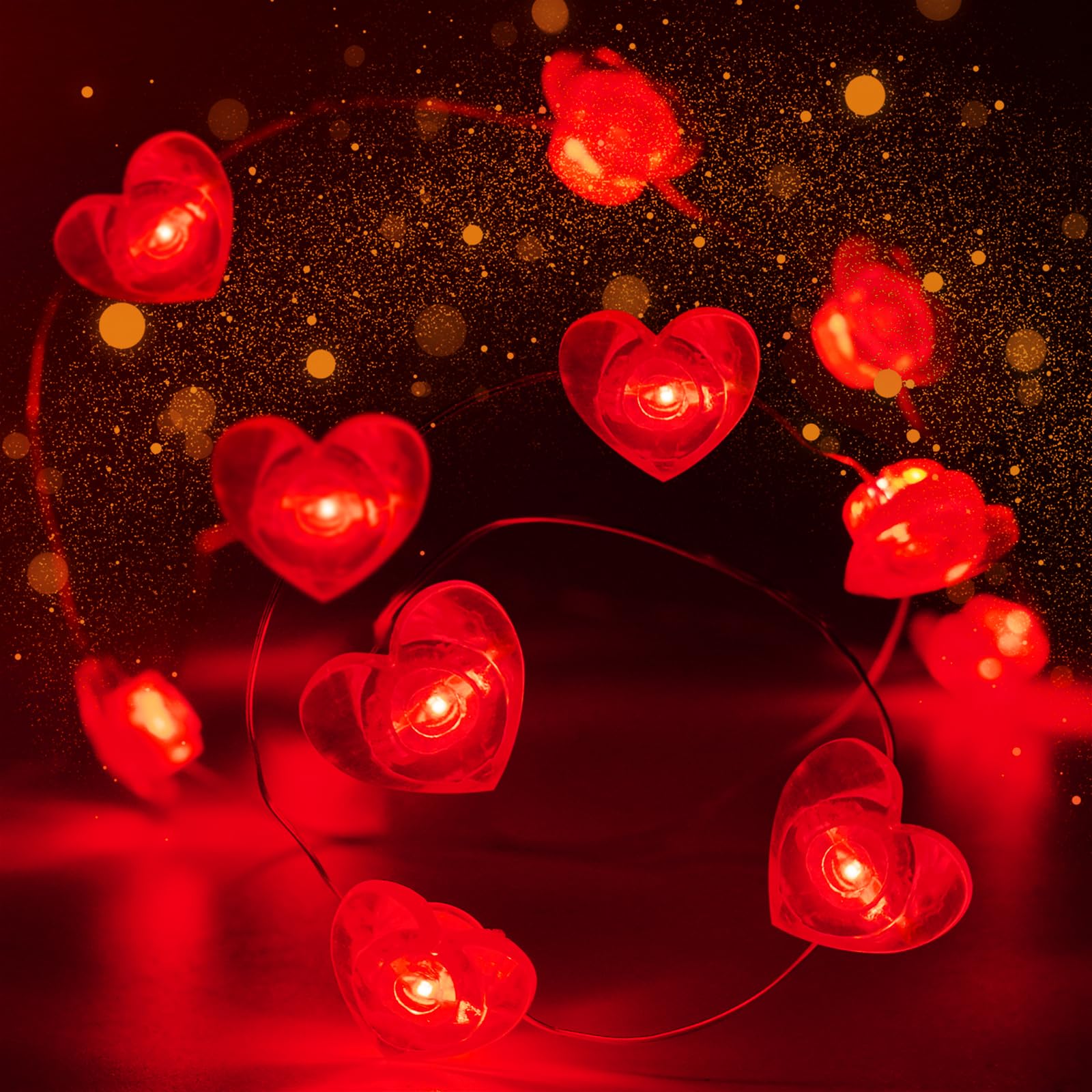 10Ft Red Heart Fairy Lights Battery Operated With Timer For Christmas Decoration, Led String Lights Indoor Outdoor Waterproof Twinkle Lights For Christmas Proposal Anniversary Valentines Party Decor