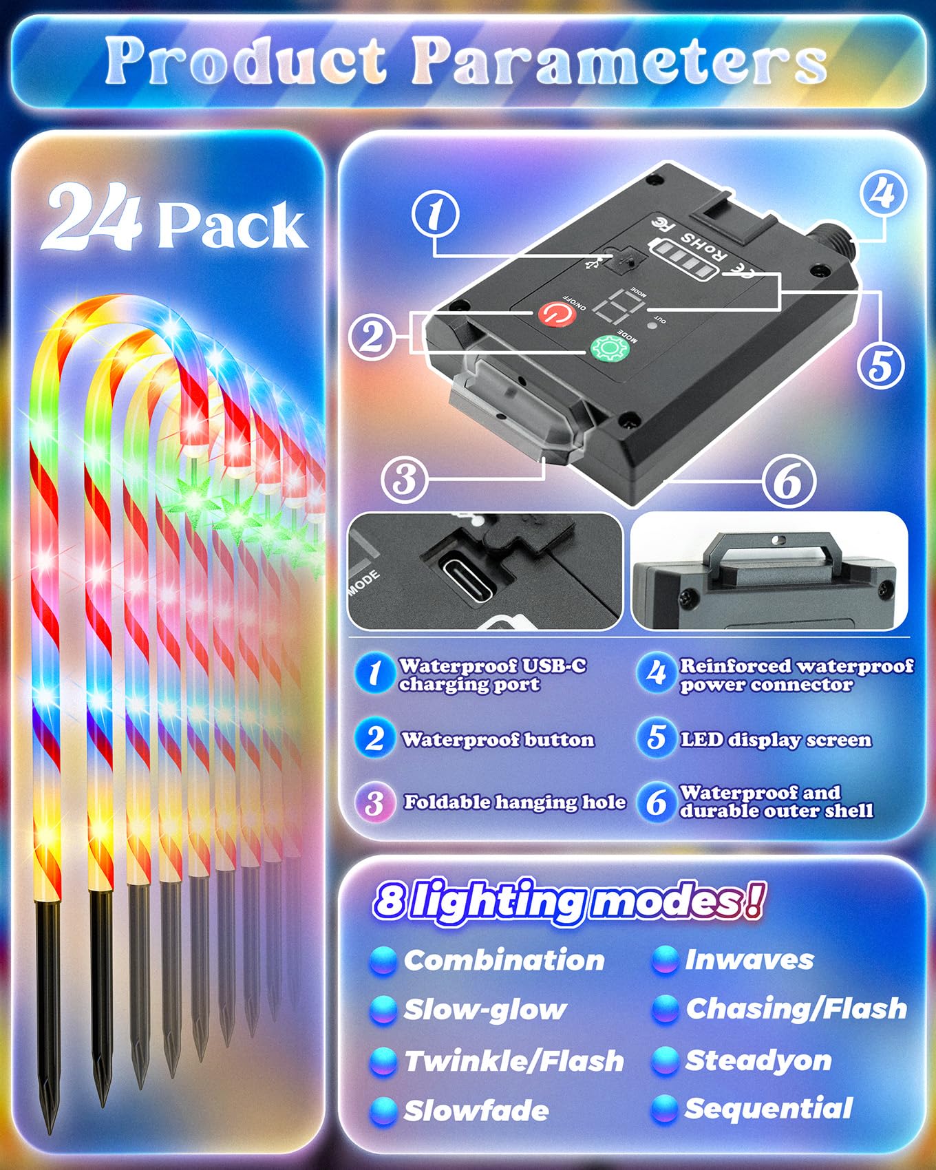 Anordsem Solar Christmas Decorations Outdoor: 21 Candy Cane Stake Lights 24 Pack - Waterproof Led 8 Colorful Lighting Models For Yard Garden Pathway Xmas Decor - 2026 New Year Gifts For Homeowners