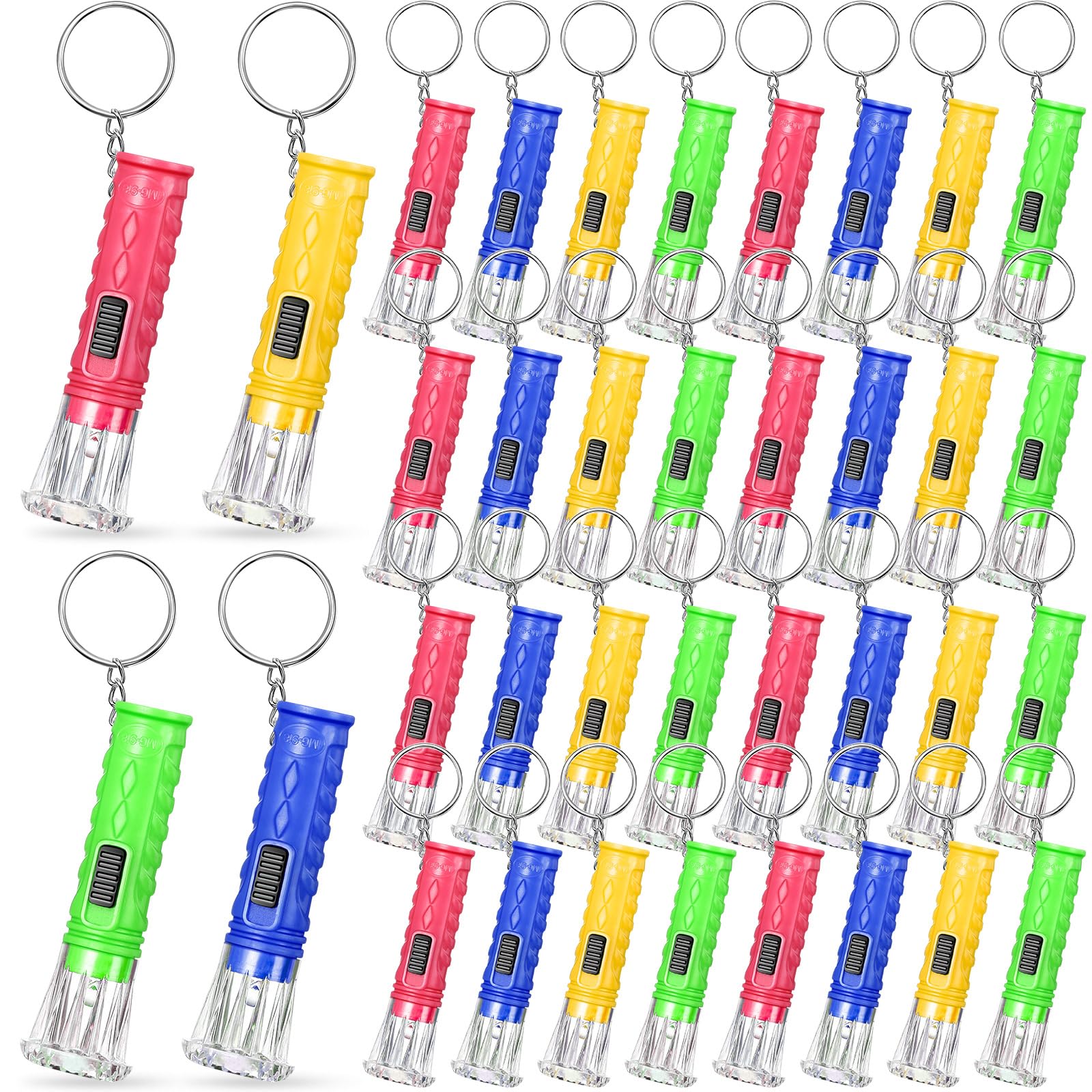 Jexine 50 Pcs Mini Flashlight Keychains Bulk with Lanyard Portable Small Plastic LED Key Chains Flashlights for Night Reading Em