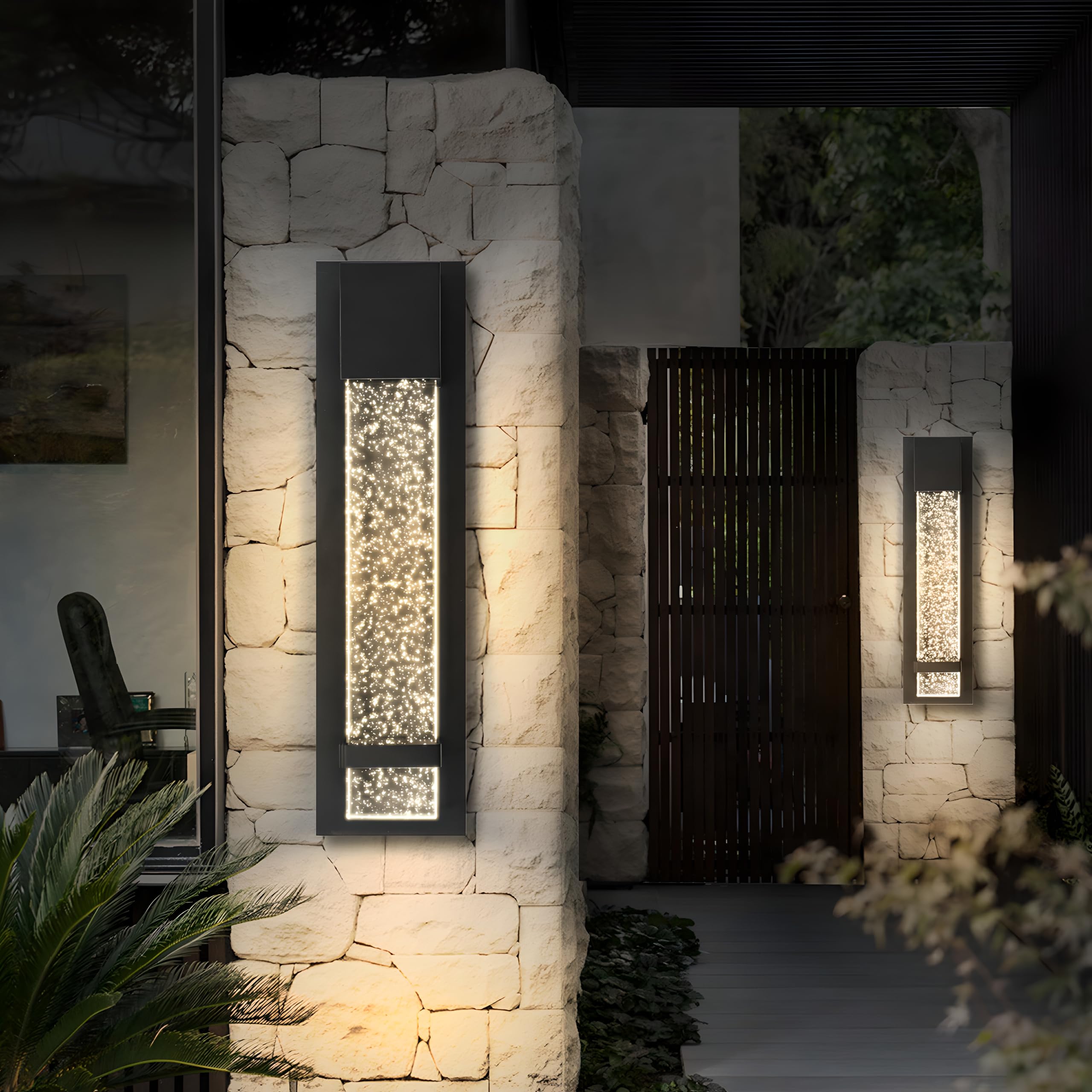 ASD LED 18 Bubble Glass Wall Light Fixture  Outdoor & Indoor Seeded Sconce | 3CCT  Waterproof  Dimmable  ETL Listed | 12W 500LM 3000-5000K 120V | Exterior Lantern  Porch Lighting | Black  2 Pack