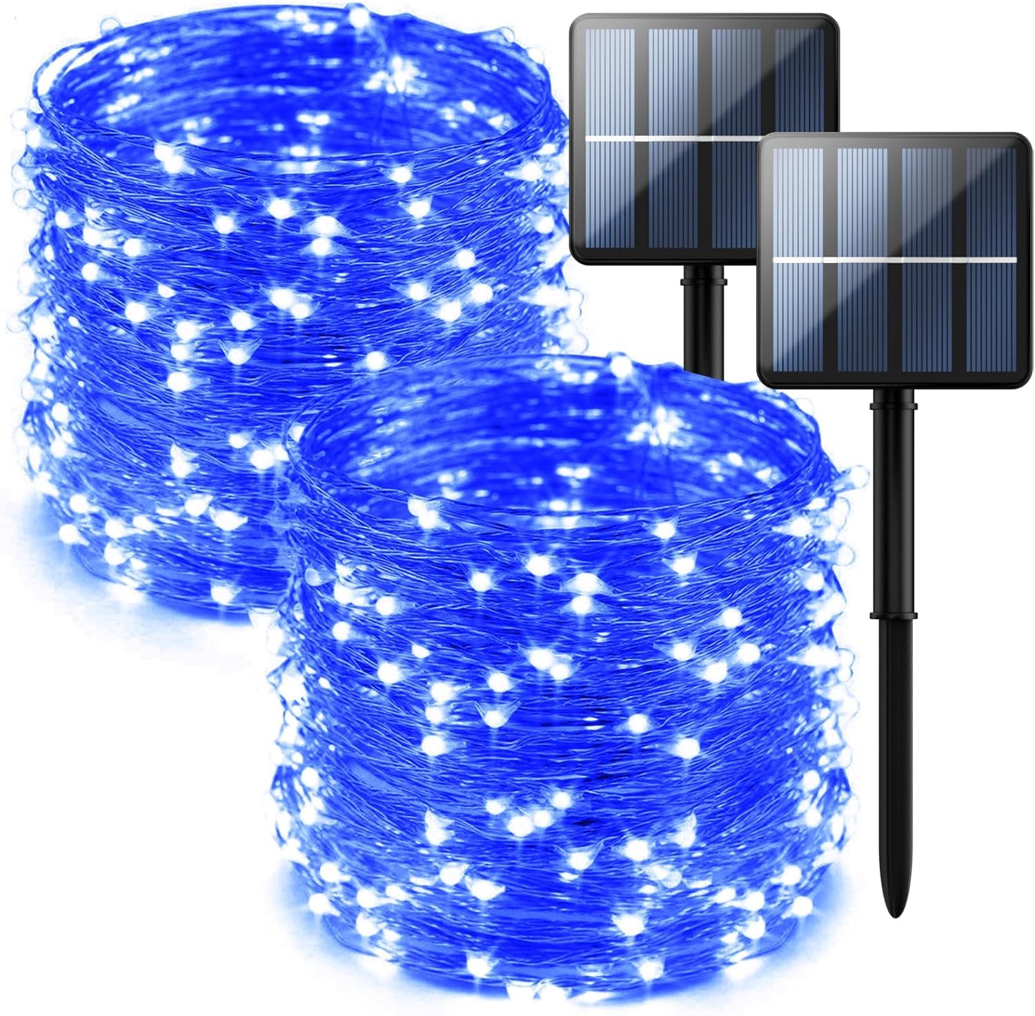 Selarlyt 2-Pack Solar Fairy Lights, 200 LED, Upgraded Lamp Beads, 8 Modes, Blue