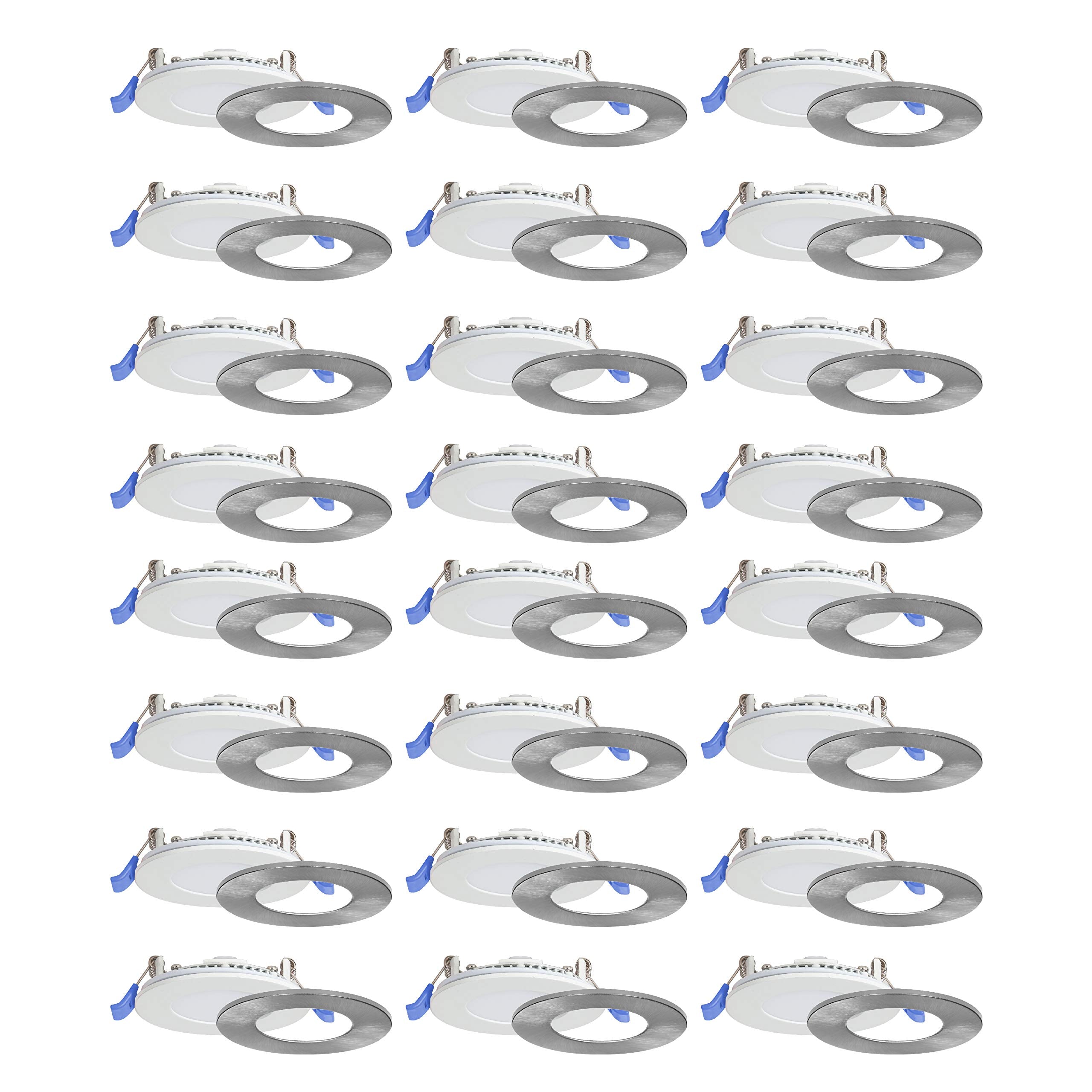 Nadair, 3 LED Recessed Ultra Slim Lights, 24-Pack, IC Rated, Dimmable, 6W=50W, 450 Lumens, 4000K ( Cool White), Large Junction B