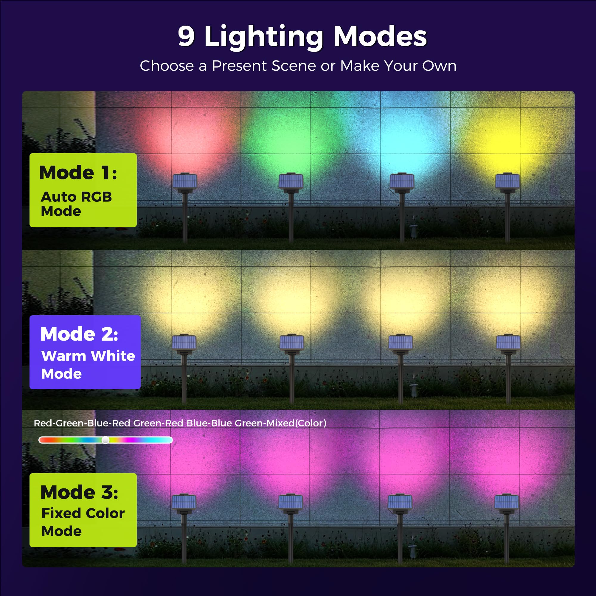 Auderwin Color Changing Solar Spot Lights Outdoor Waterproof For Flag, Tree, House, Garden, Yard, Landscape Spotlights For Accen