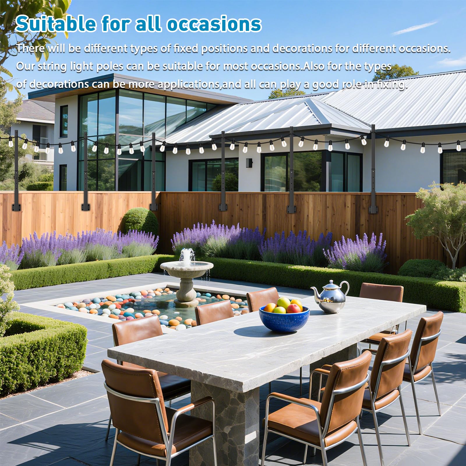 AHRLHR 4 Pack 2.8Ft Metal String Light Poles for Outdoor Use, Black with Fence Brackets, Ideal for Decks and Patios