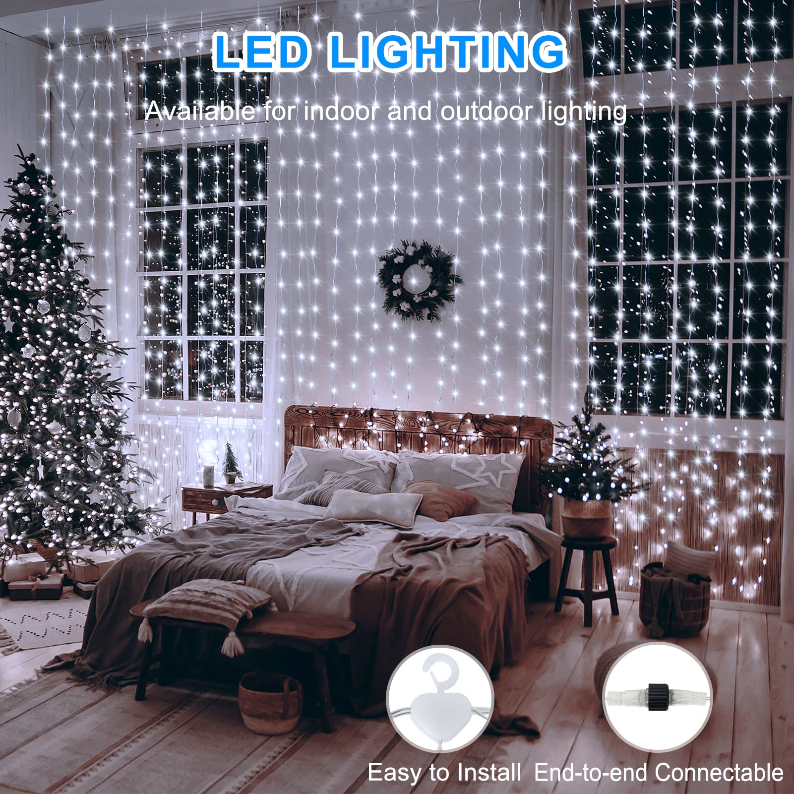 ZAIYW 600 LED Curtain Lights 20Ft x 10Ft Waterproof Dual Color Changing with Remote - Cool White & Multicolor for Outdoor/Indoor Decor