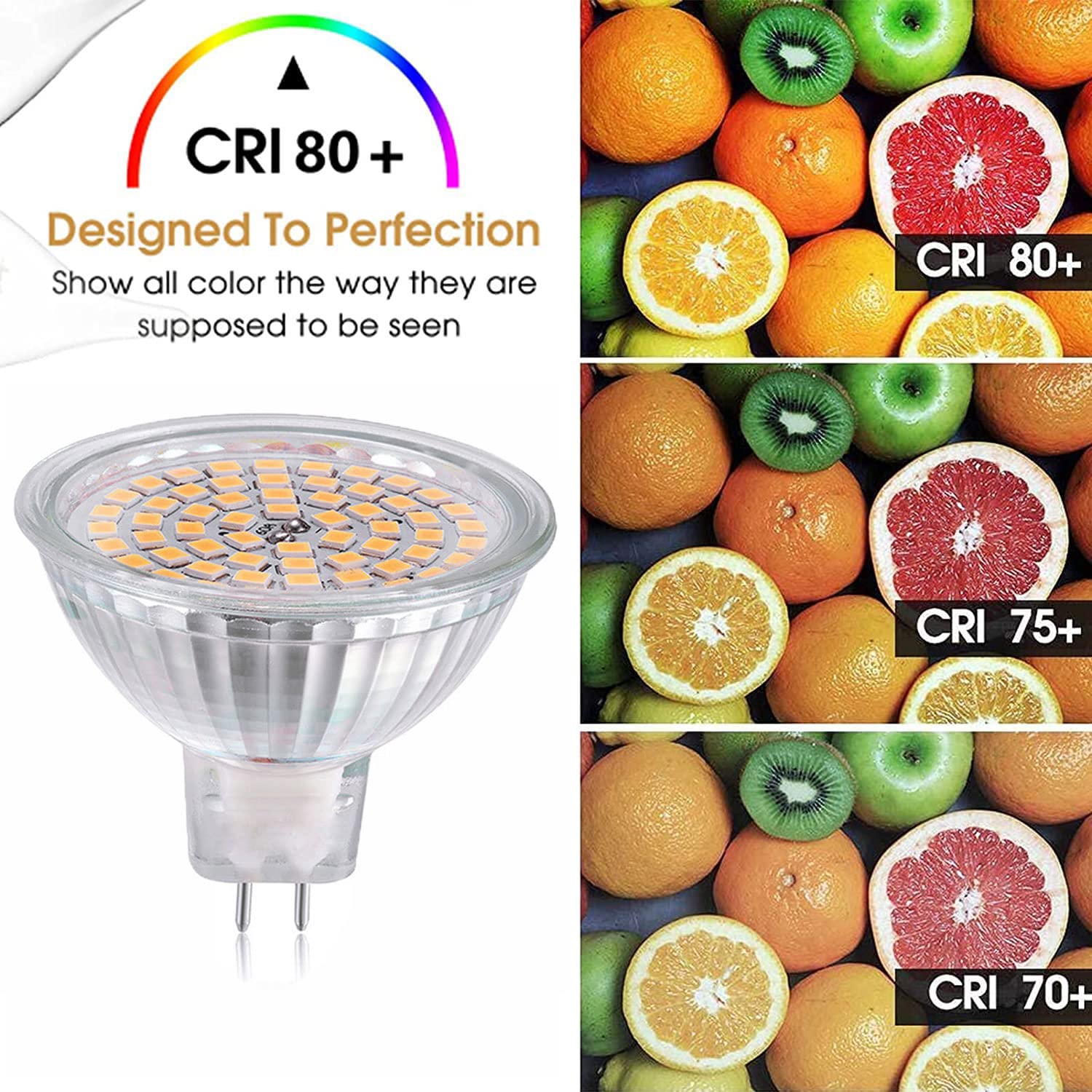 Mr16 Led Light Bulbs(4 Pack)-380Lm 60Leds 2835 Smd 3W Ac/Dc 12V 3000K Warm White,30W Halogen Bulb Equivalent,Gu5.3 Bi-Pin Base,N