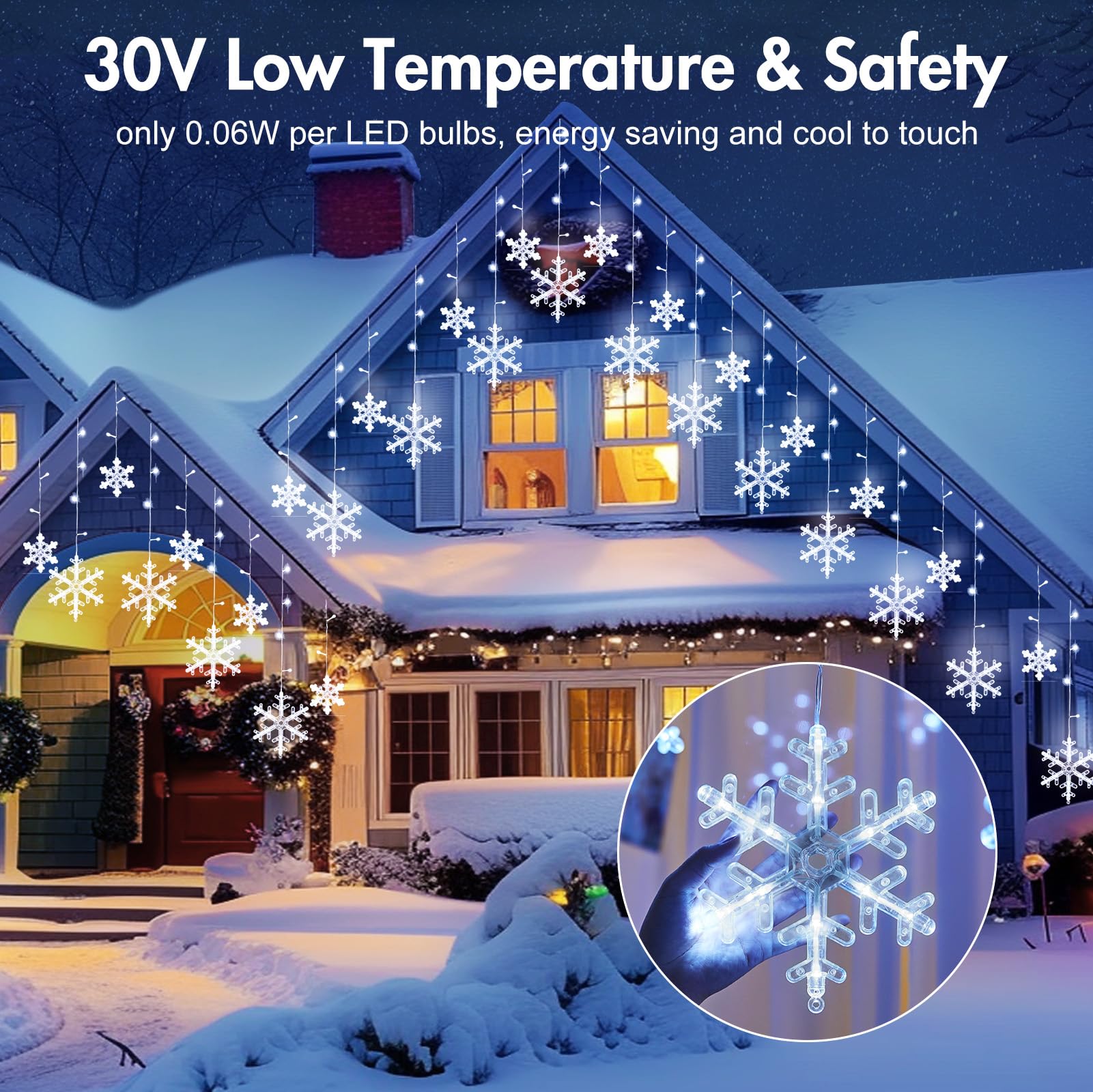 Minetom Christmas Snowflake Lights - 13Ft 192Led Snowflake Icicle Lights With 16 Drops, 12 Modes And Timer, Ip65 Waterproof Conn