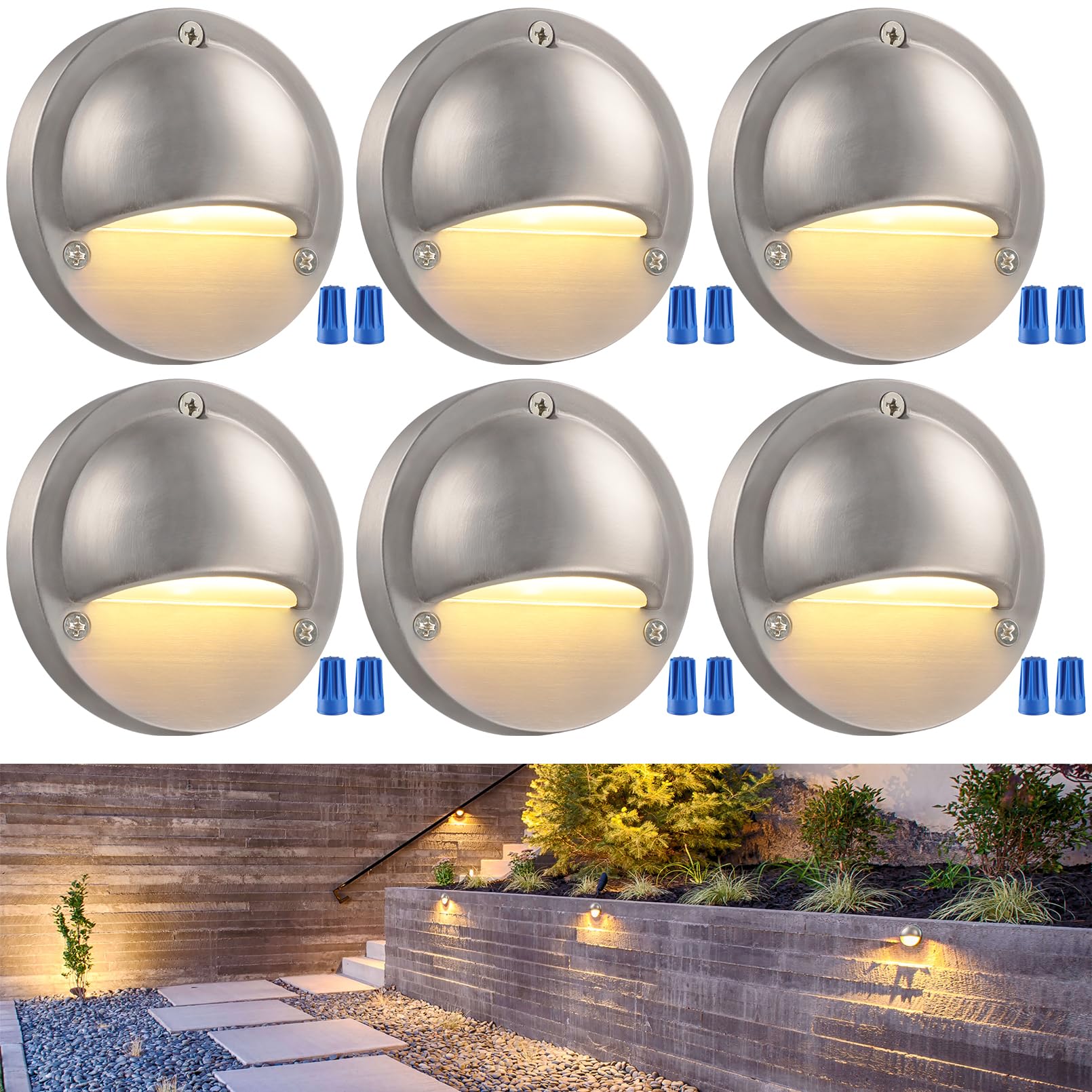 LEONLITE LED Deck Lights, 4.09in Landscape Step Railing Light, 170LM, 12-36V, Aluminum, Satin Nickel, 3000K, Model A