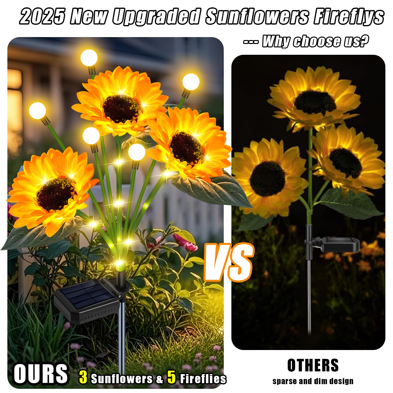Yeuago Sunflower Solar Lights Outdoor Garden Decor Upgraded Solar Sunflowers With Firefly Lights Waterproof Gifts For Mom Women Grandma Garden Decor For Outside Yard Patio Pathway Lawn(2 Pack)